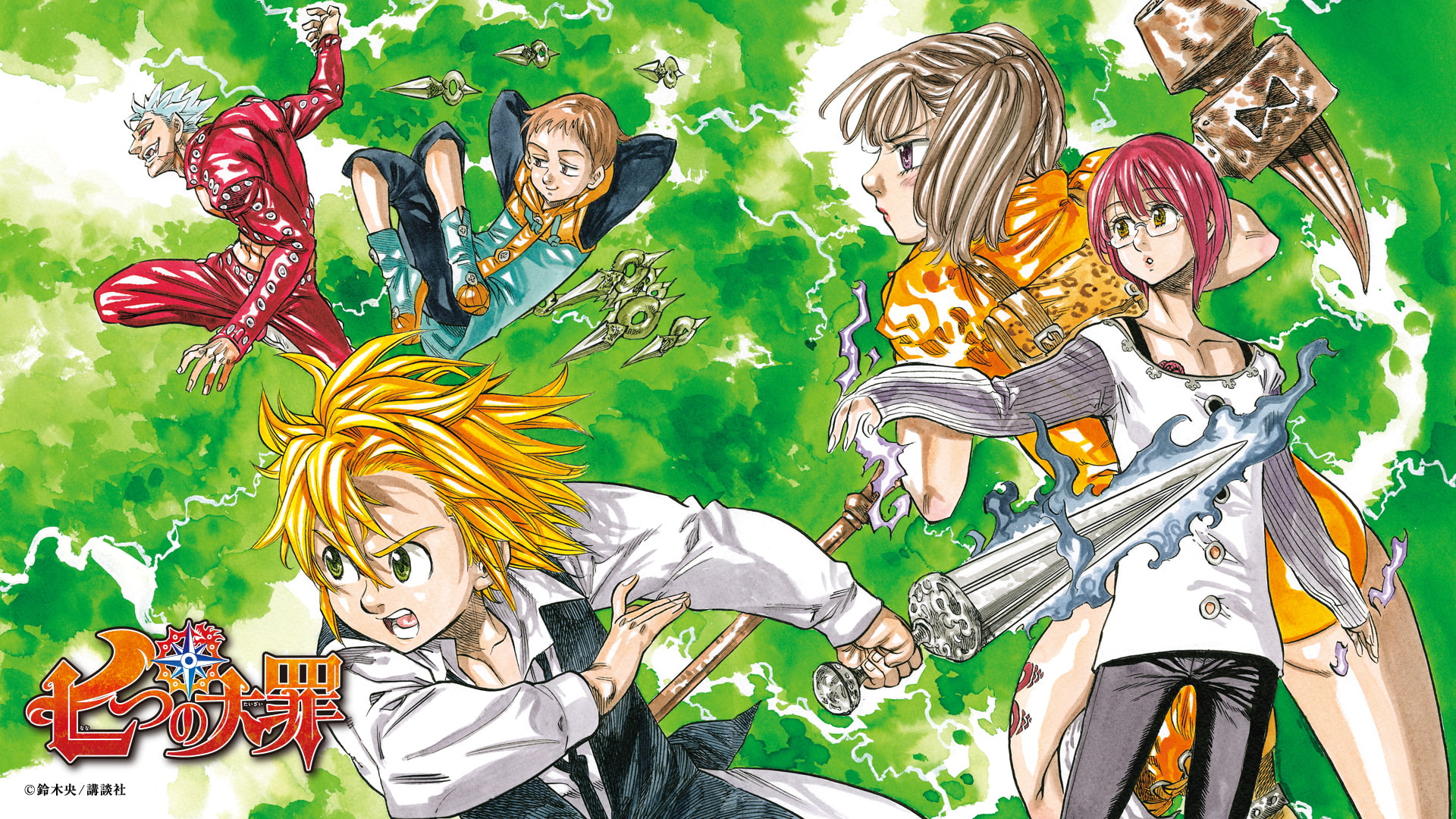 Ban (Sin of Greed), Nanatsu no Taizai, Fairy King Harlequin, Meliodas (Sin of Wrath), Gowther ( Sin of Lust ), Diane (Sin of Envy), 1080P, HD Wallpaper