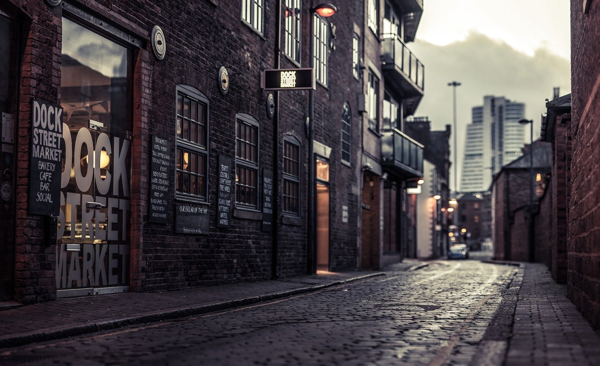 city, Artistic, Urban, city street, dock, footpath, concrete, building exterior, building, cobblestone, no people, direction, street light, outdoors, 1080P, HD Wallpaper