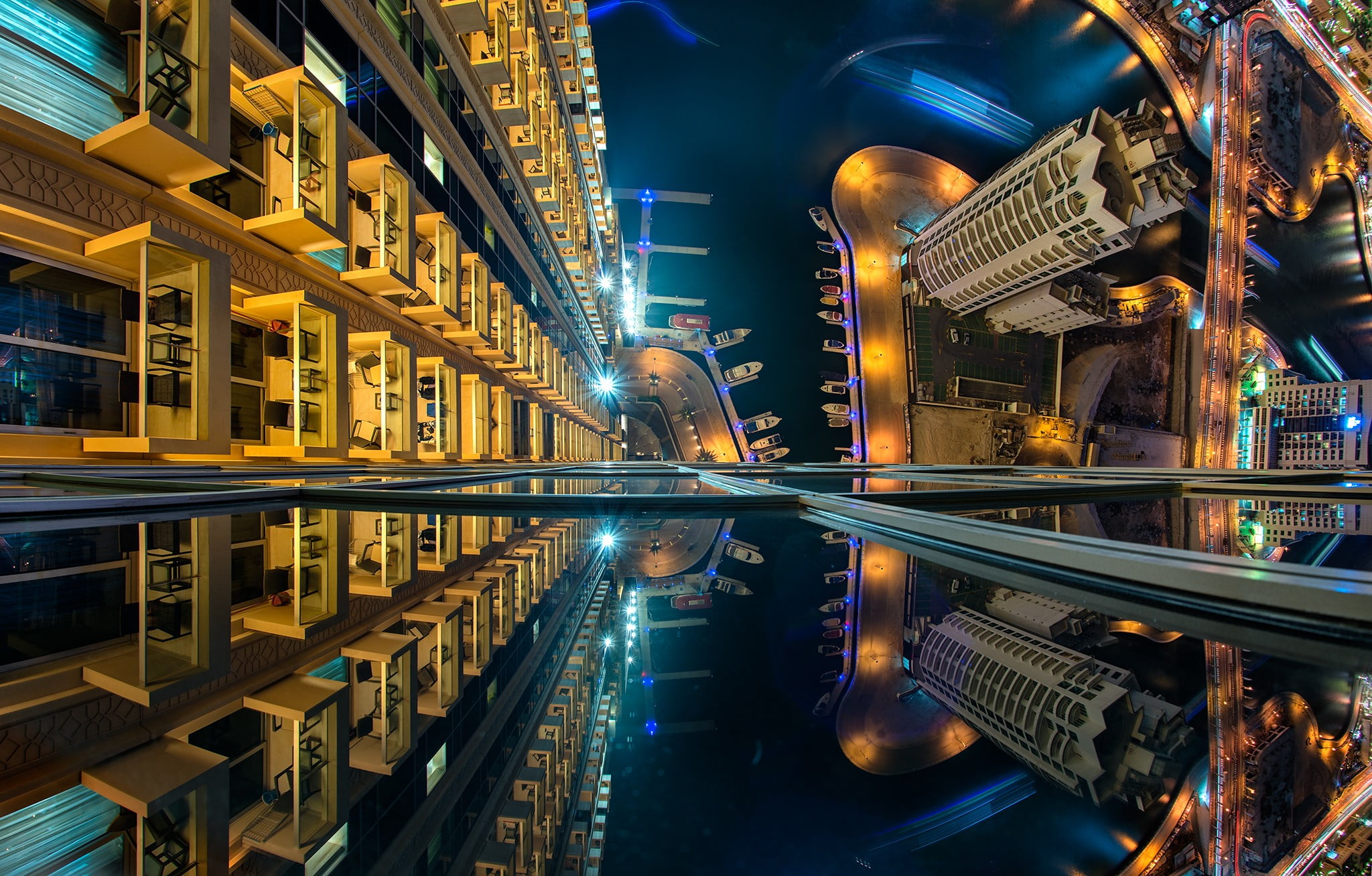 financial District, speed, lights, blue, downtown District, asia, building Exterior, traffic, highway, city Life, lighting Equipment, outdoors, Dubai, business, HD Wallpaper