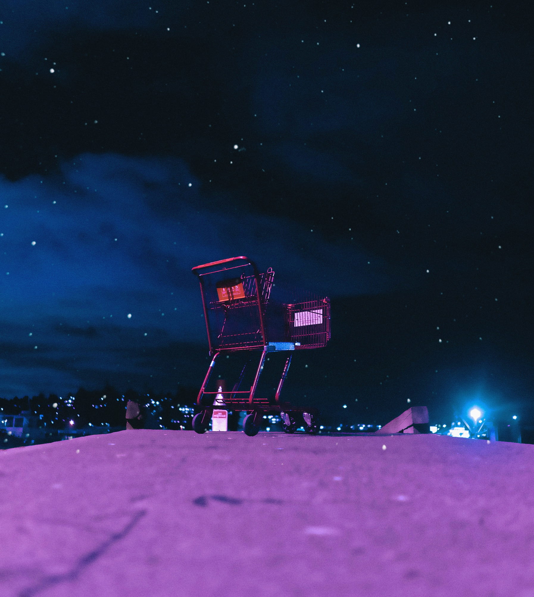 built structure, grey, illuminated, 1080P, street, architecture, sky, roller, abstract, scenics - nature, trolley, nature, night, snow, land, outdoors, Phone HD Wallpaper