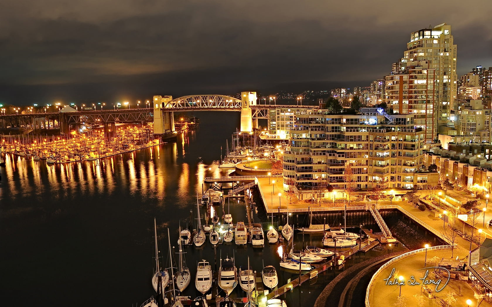 vancouver, outdoors, reflection, lights, travel, color, cloud - sky, architecture, dark, transportation, pier, assorted, downtown District, building, uSA, HD Wallpaper