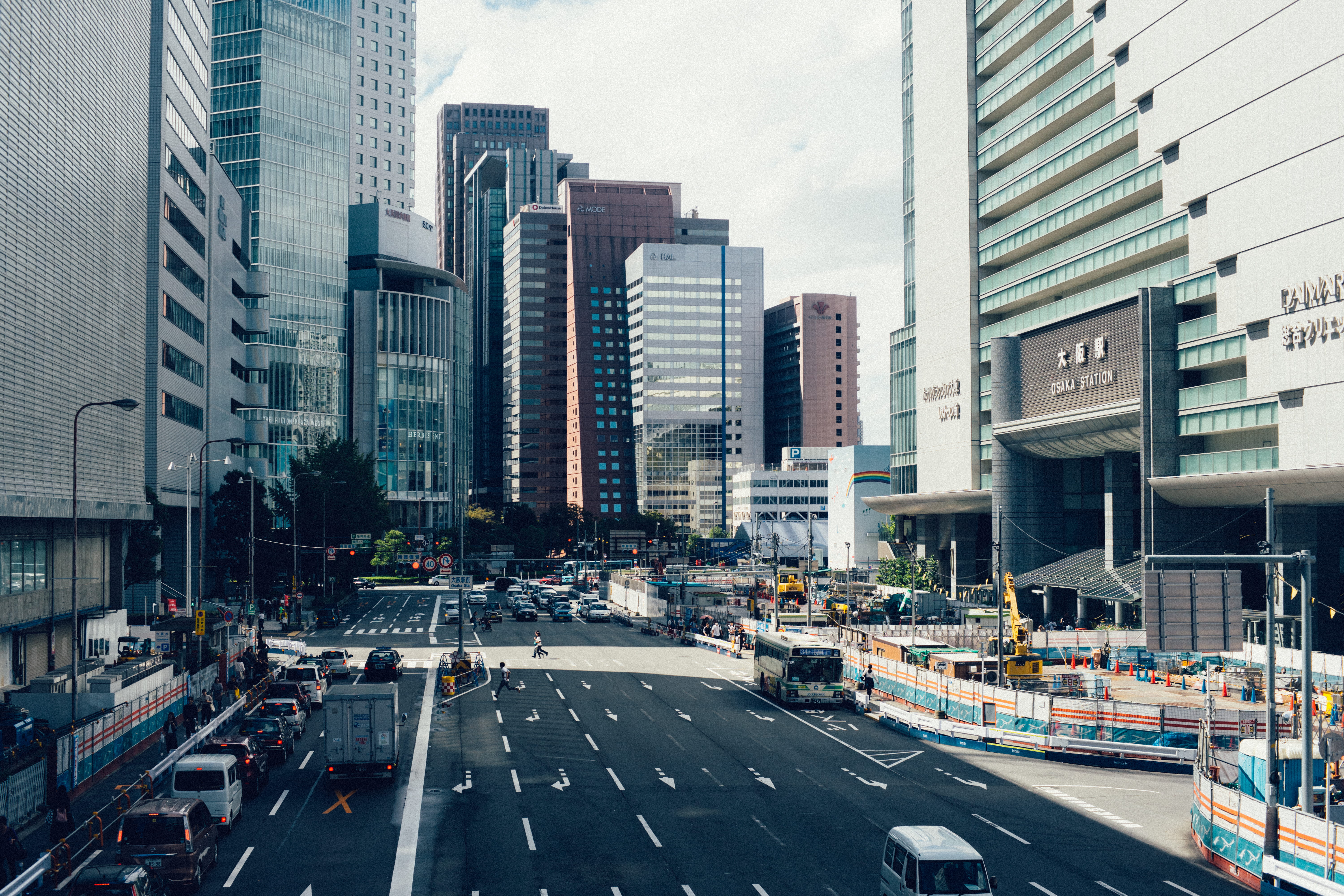 road, modern, marking, car, skyscraper, buildings, osaka, 5K, rise, financial district, land vehicle, tall - high, street photography, transportation, HD Wallpaper