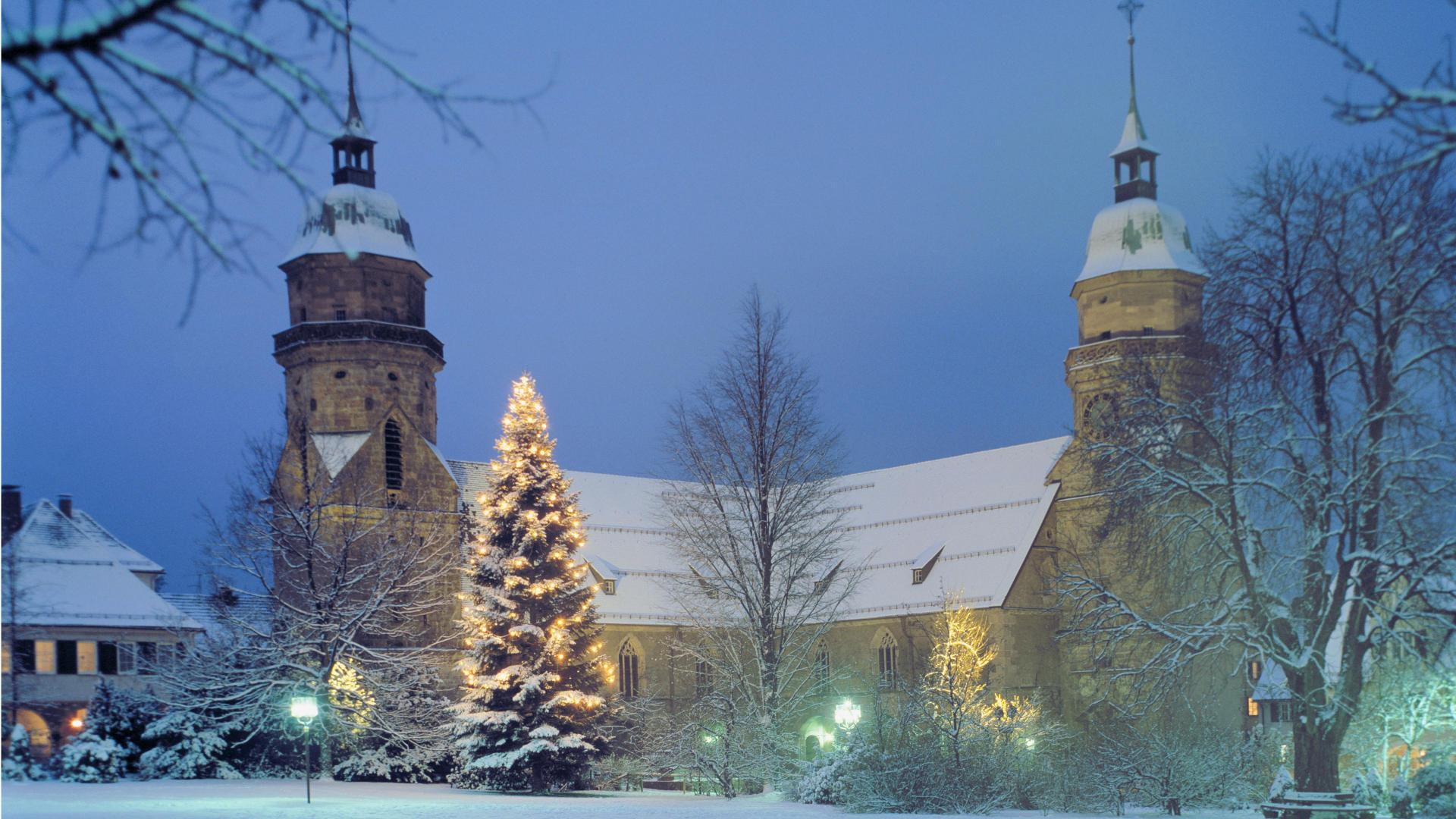 christmas, nature and landscapes, germany, snow, winter, churches, 1080P, nature, HD Wallpaper