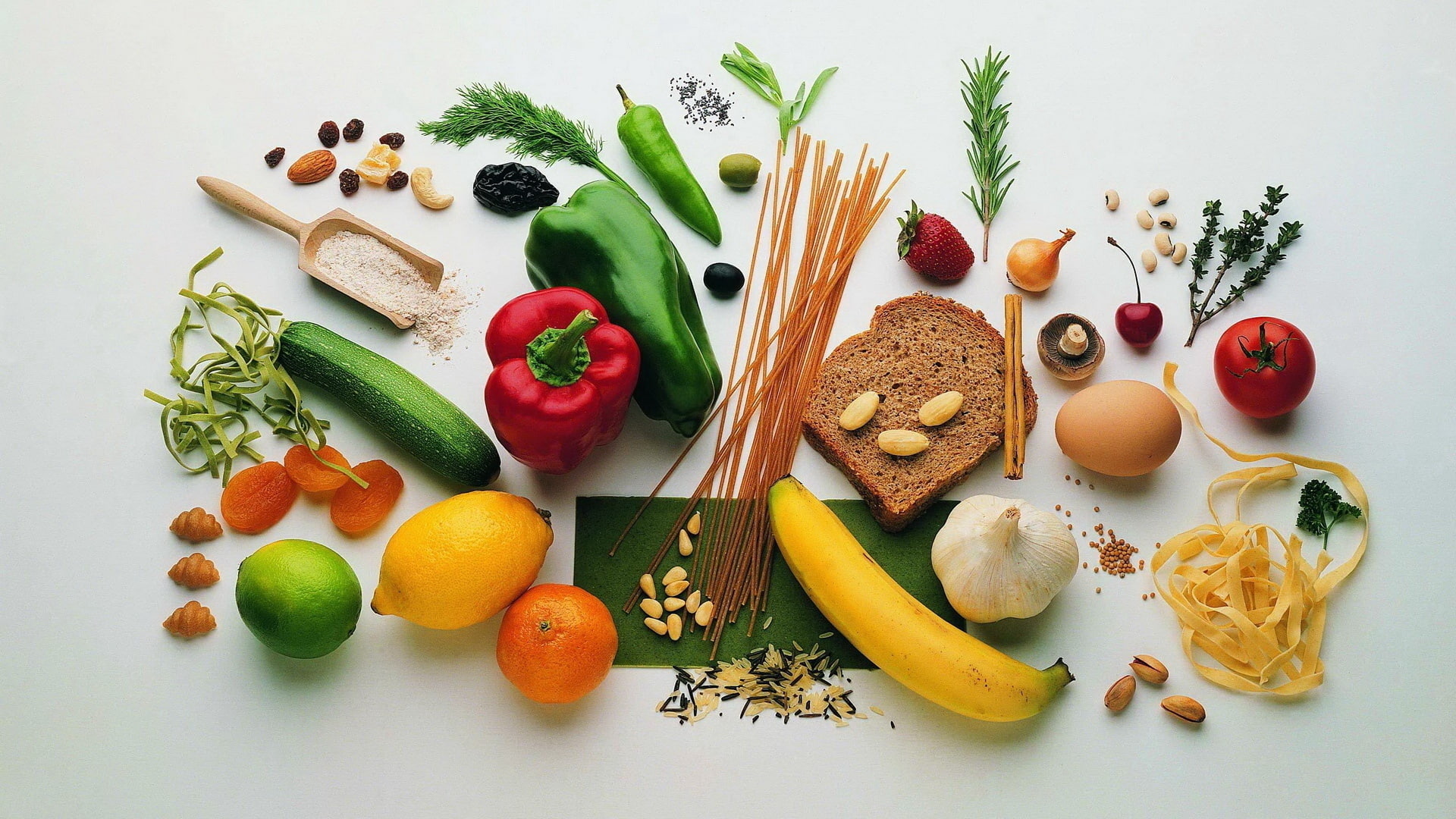 rice, 1080P, vegetables, allsorts, macaroni, fruit, seasonings, HD Wallpaper