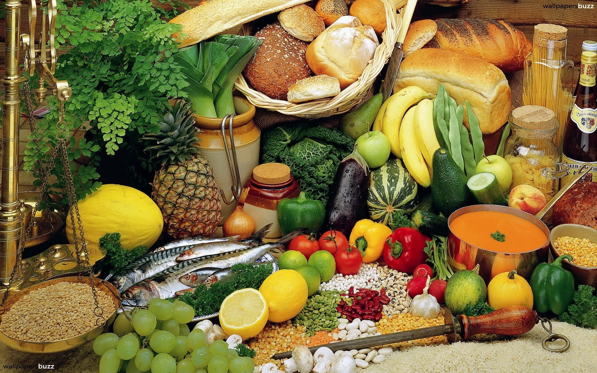 no people, Vegetables, 1080P, container, high angle view, wellbeing, abundance, Allsorts, Bread, citrus fruit, large group of objects, variation, choice, HD Wallpaper