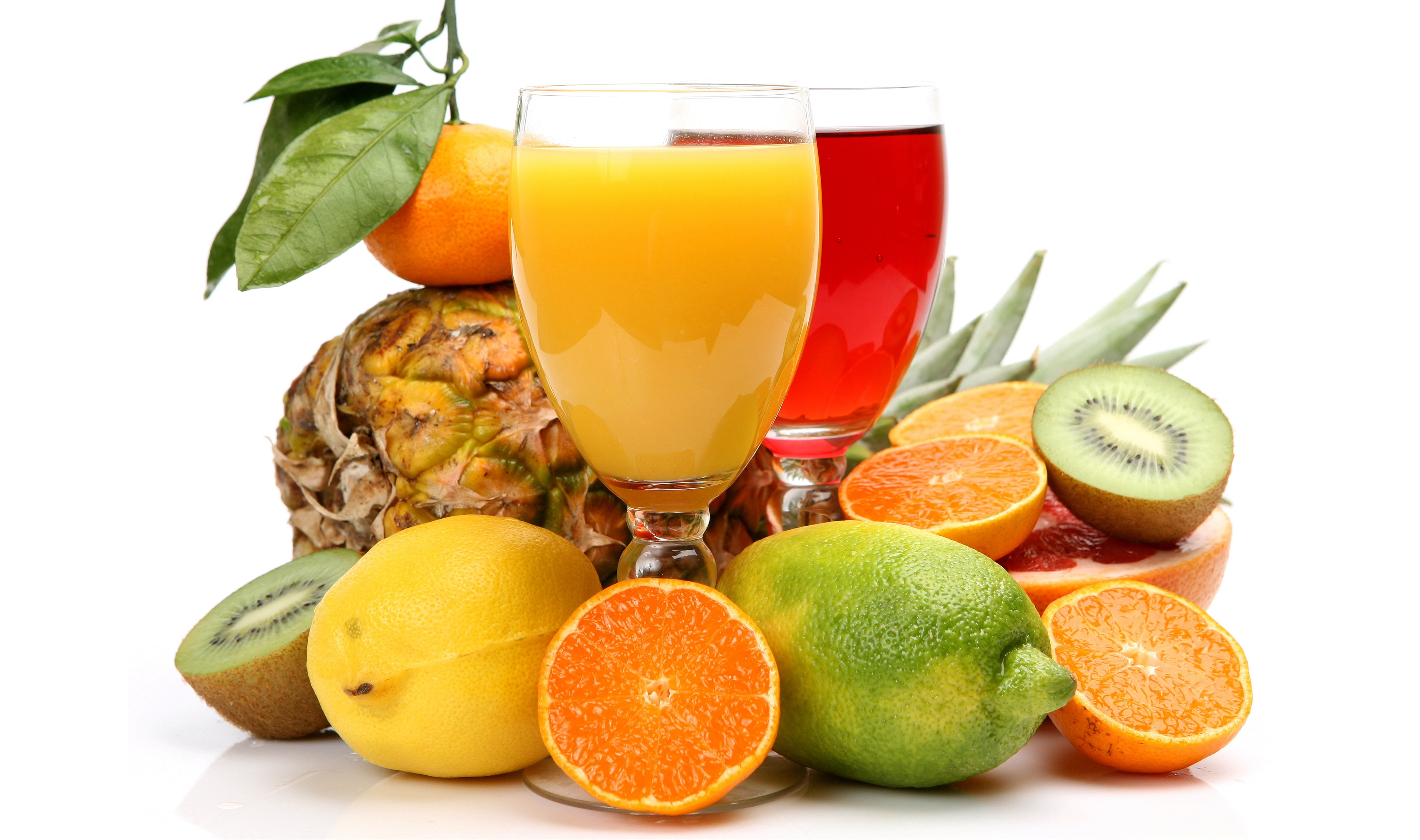 antioxidant, glass - Material, tangerine, white Background, leaf, lemon, orange Color, juicy, orange - Fruit, herb, food, slice, household equipment, juices, HD Wallpaper