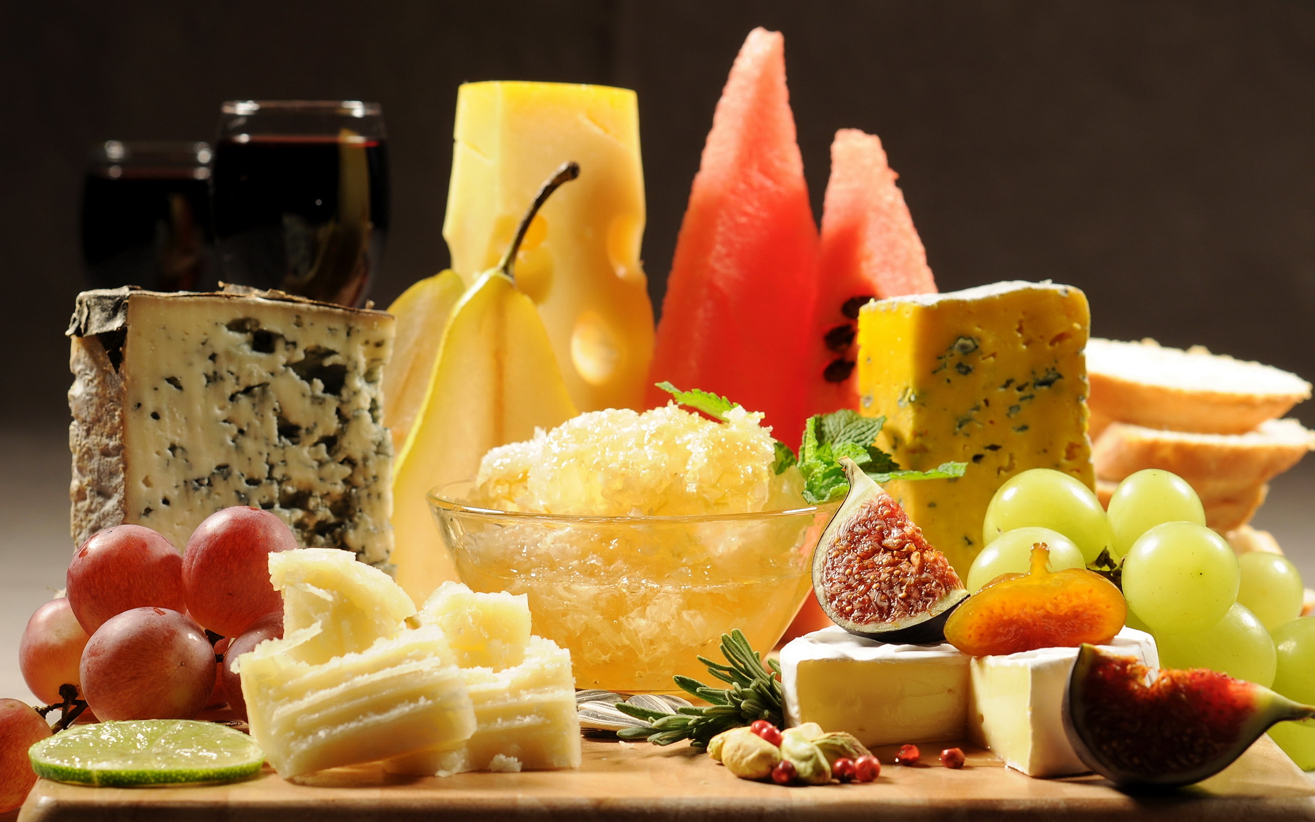 still life, ready-to-eat, food and drink, choice, wellbeing, glass, bowl, pear, strawberry, cheese, no people, bread, freshness, indoors, variation, fruit salad, HD Wallpaper
