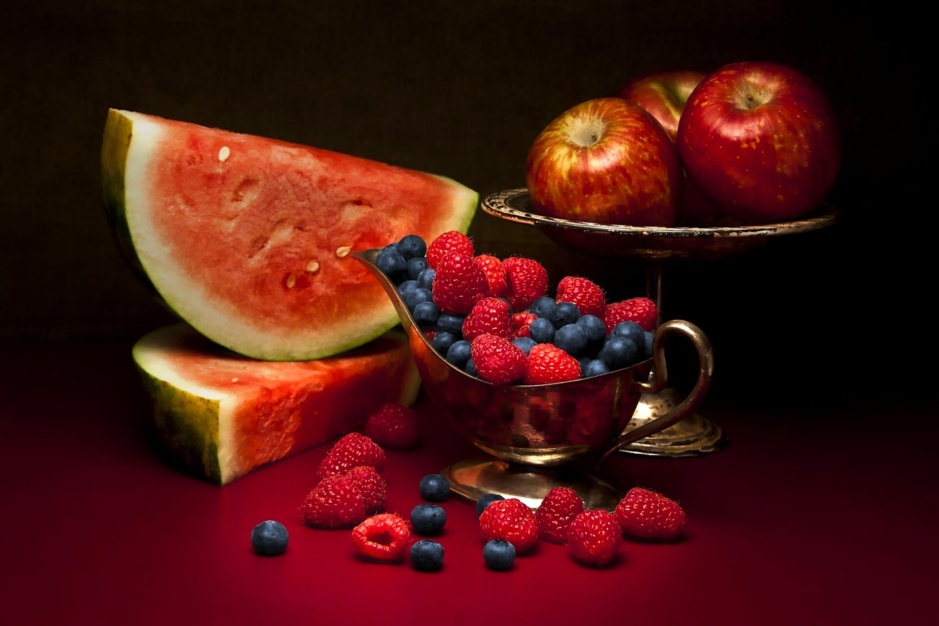 ceramic, slice, healthy eating, berries, apples, indoors, variation, apple - fruit, black, floral, still life, close-up, colored background, fruit, bowl, HD Wallpaper