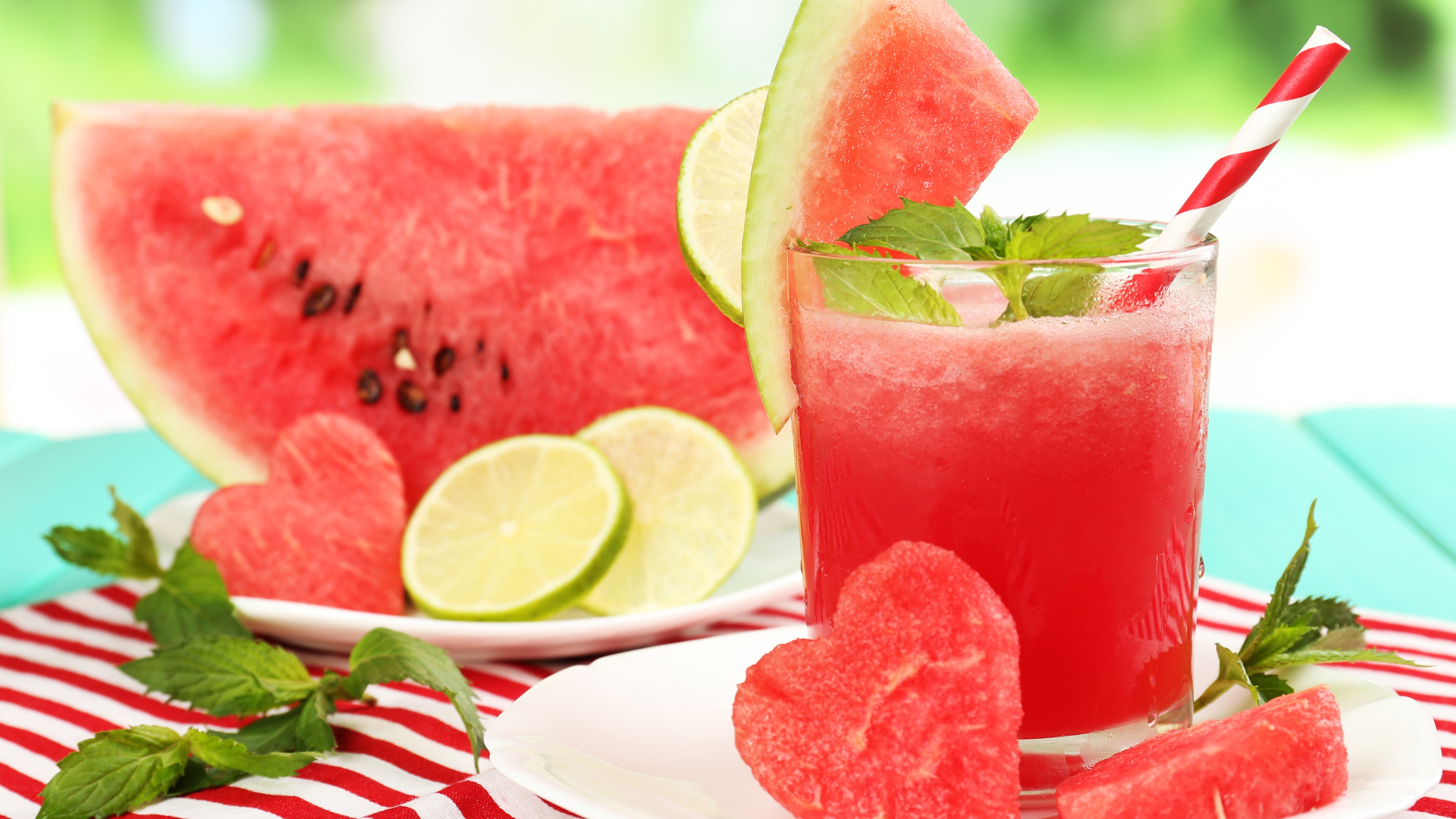 Slices, Juice, Drinks, 4K, fruit, Watermelon, Summer, Love, Hearts, HD Wallpaper