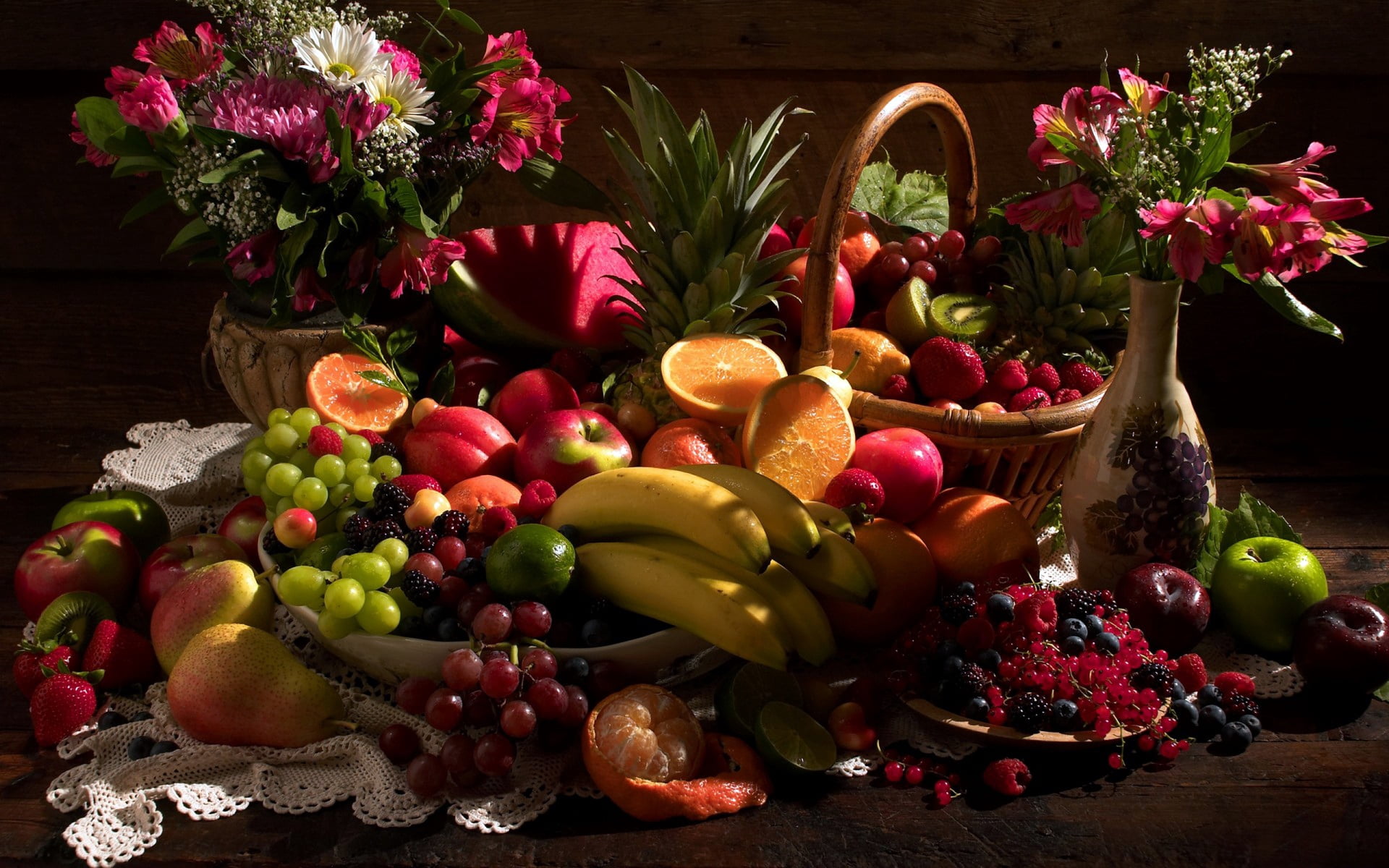 table, multi Colored, orange, red, orange - Fruit, dieting, still life, pear, pepper - Vegetable, groceries, no People, thanksgiving, 1080P, flowers, pumpkin, HD Wallpaper