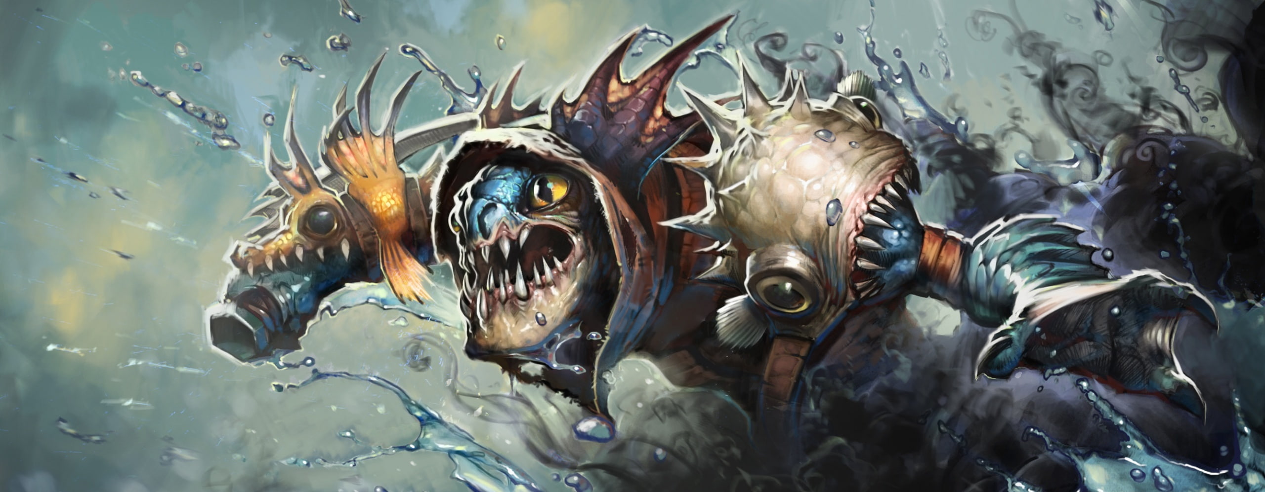 Artwork, sea, animal wildlife, Slark, underwater, outdoors, animals in the wild, school of fish, large group of animals, 2K, animal themes, dota 2, group of animals, HD Wallpaper