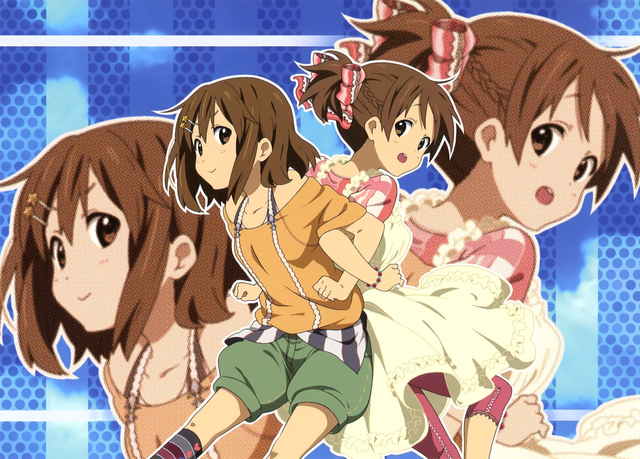 people, Hirasawa Yui, Hirasawa Ui, sky, cute, child, domestic, offspring, childhood, small, amusement park ride, women, K-ON!, happiness, domestic animals, HD Wallpaper