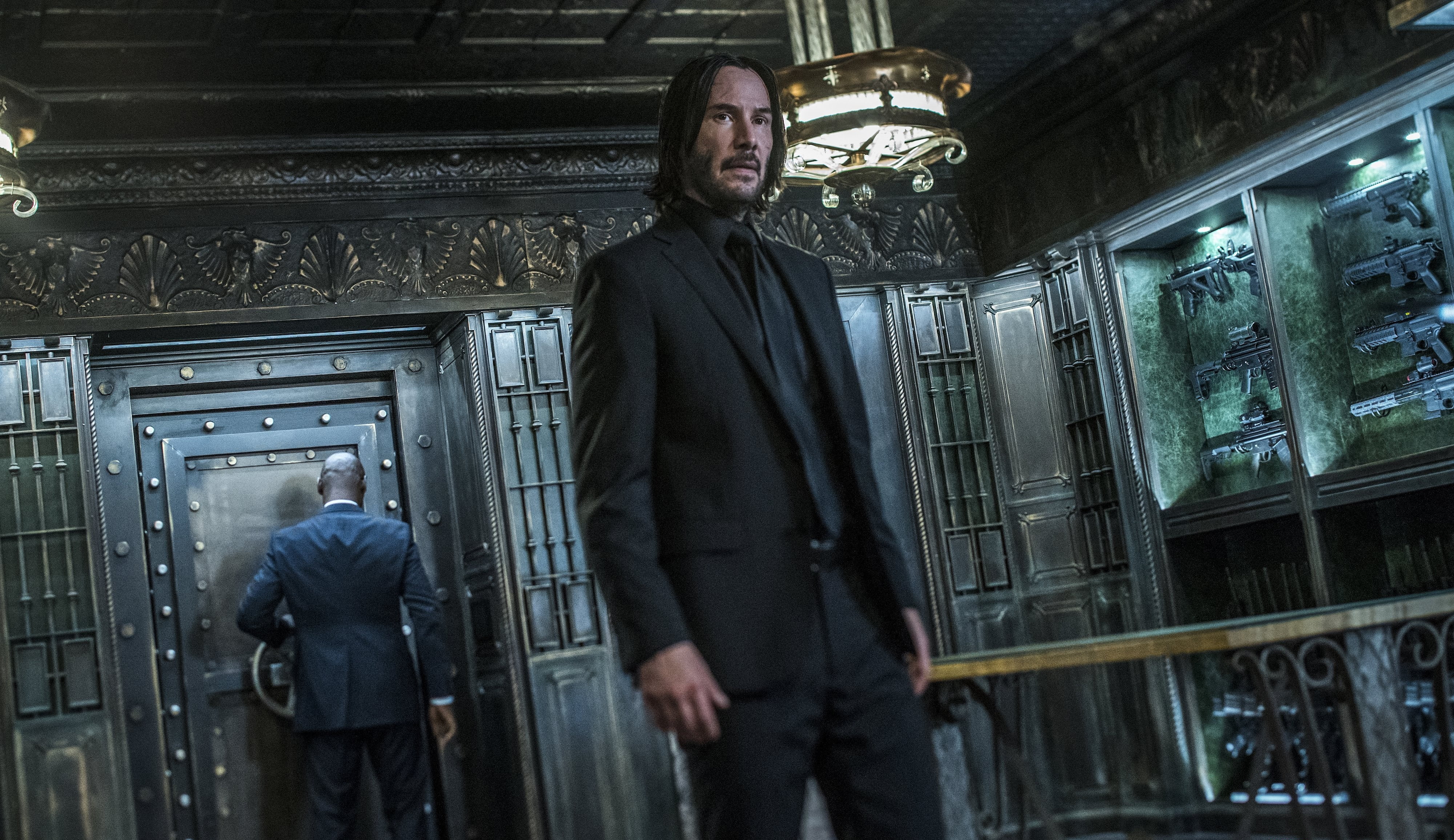 John Wick, 4K, Keanu Reeves, weapons, safe, guns, safety Deposit box, Chapter 3, costume, 2019, metal, Parabellum, weapon, suit, John Wick 3, HD Wallpaper