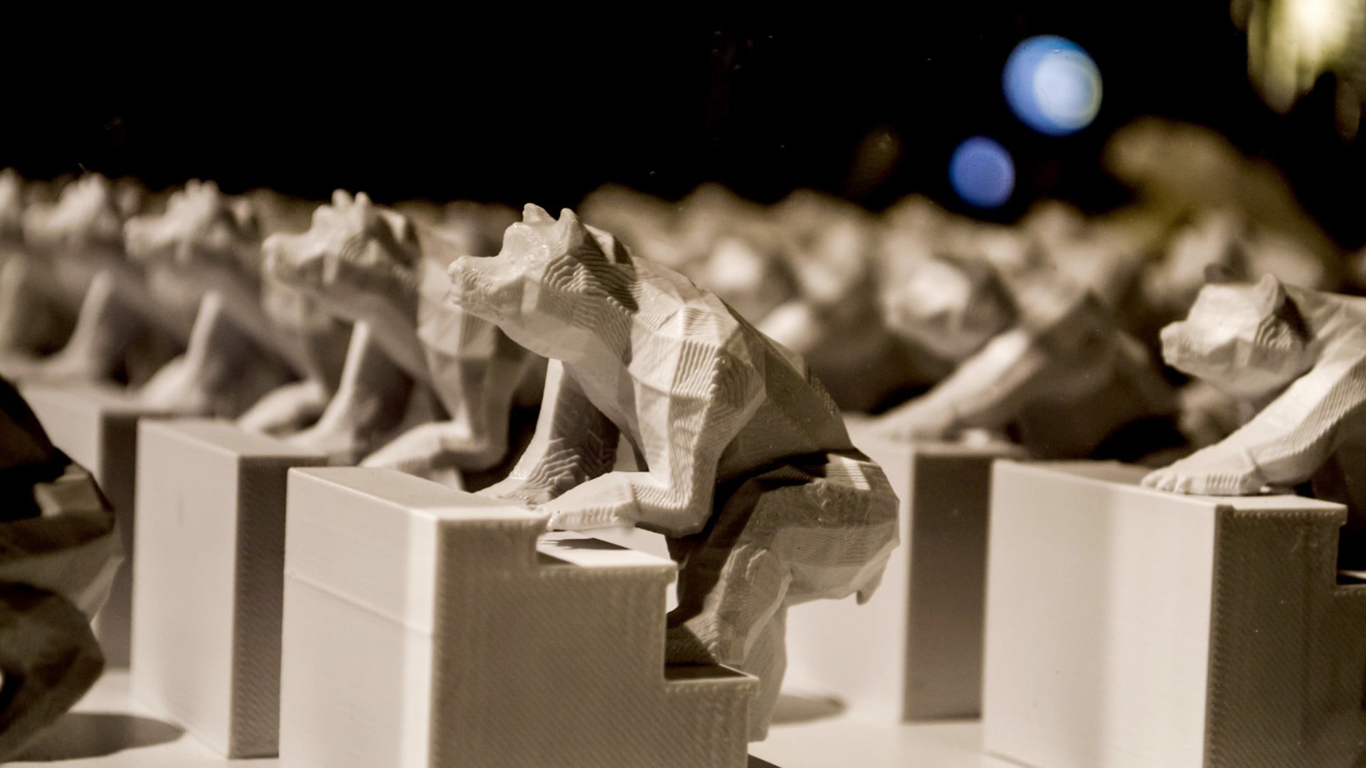 still life, no people, plastic, figurine, depth of field, wolf, selective focus, nature, in a row, gray, animals, 1080P, for sale, artwork, box, retail, HD Wallpaper