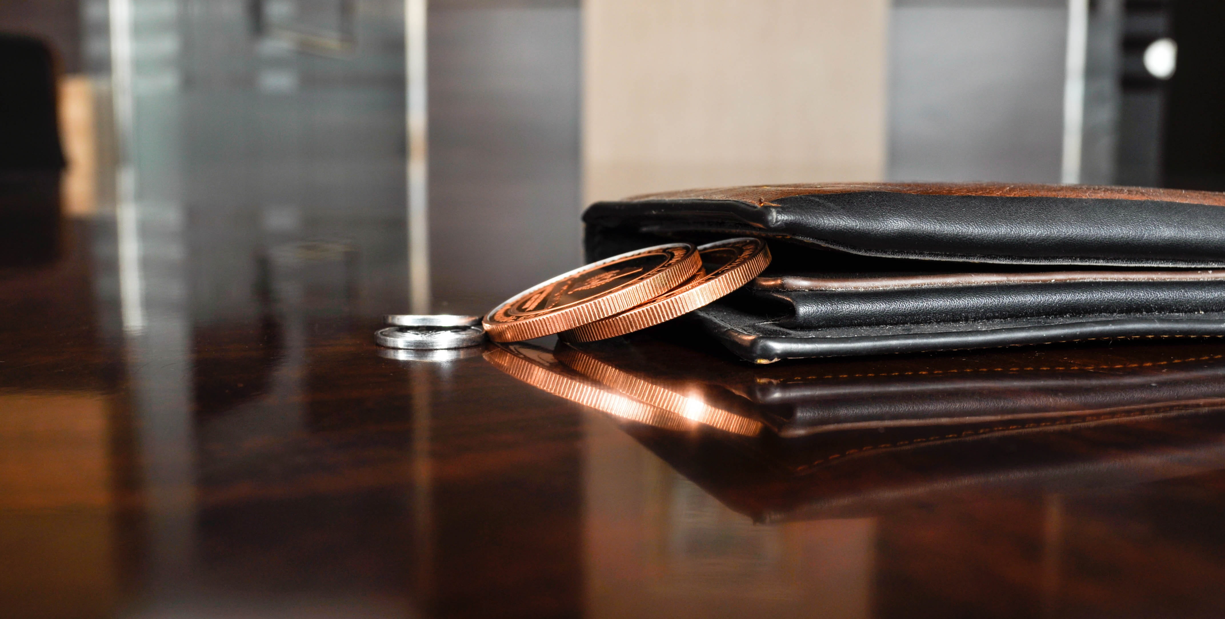 wealth, dollar, 4K, close-up, currency, table, business, focus on foreground, wallet, absence, two, bank, personal accessory, leather, brown, luxury, glass - material, HD Wallpaper