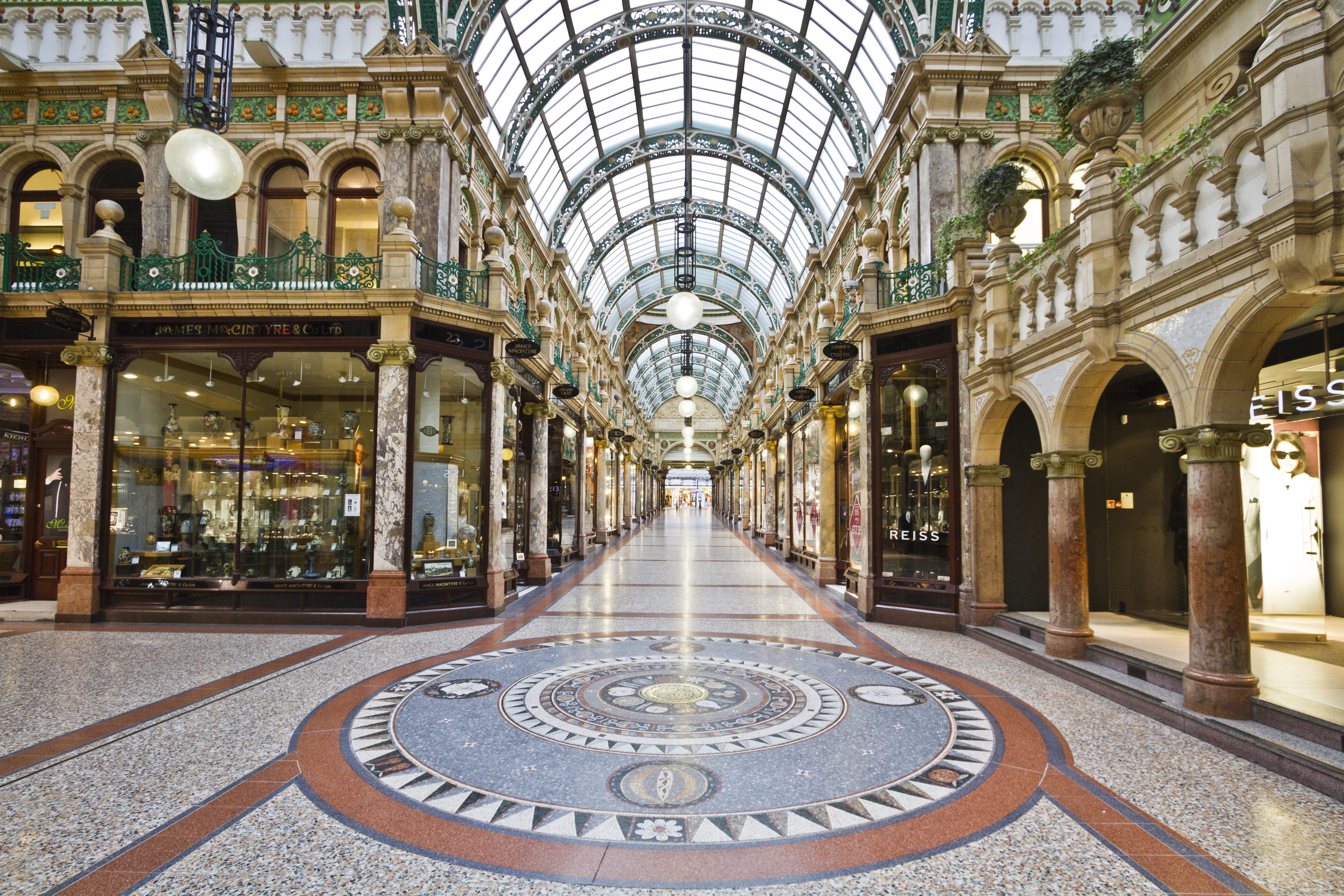 interior, english, shopping mall, 5k, leeds, building, tourism, luxury, built structure, county arcade victoria quarter, 4k, history, mall, day, shops, HD Wallpaper