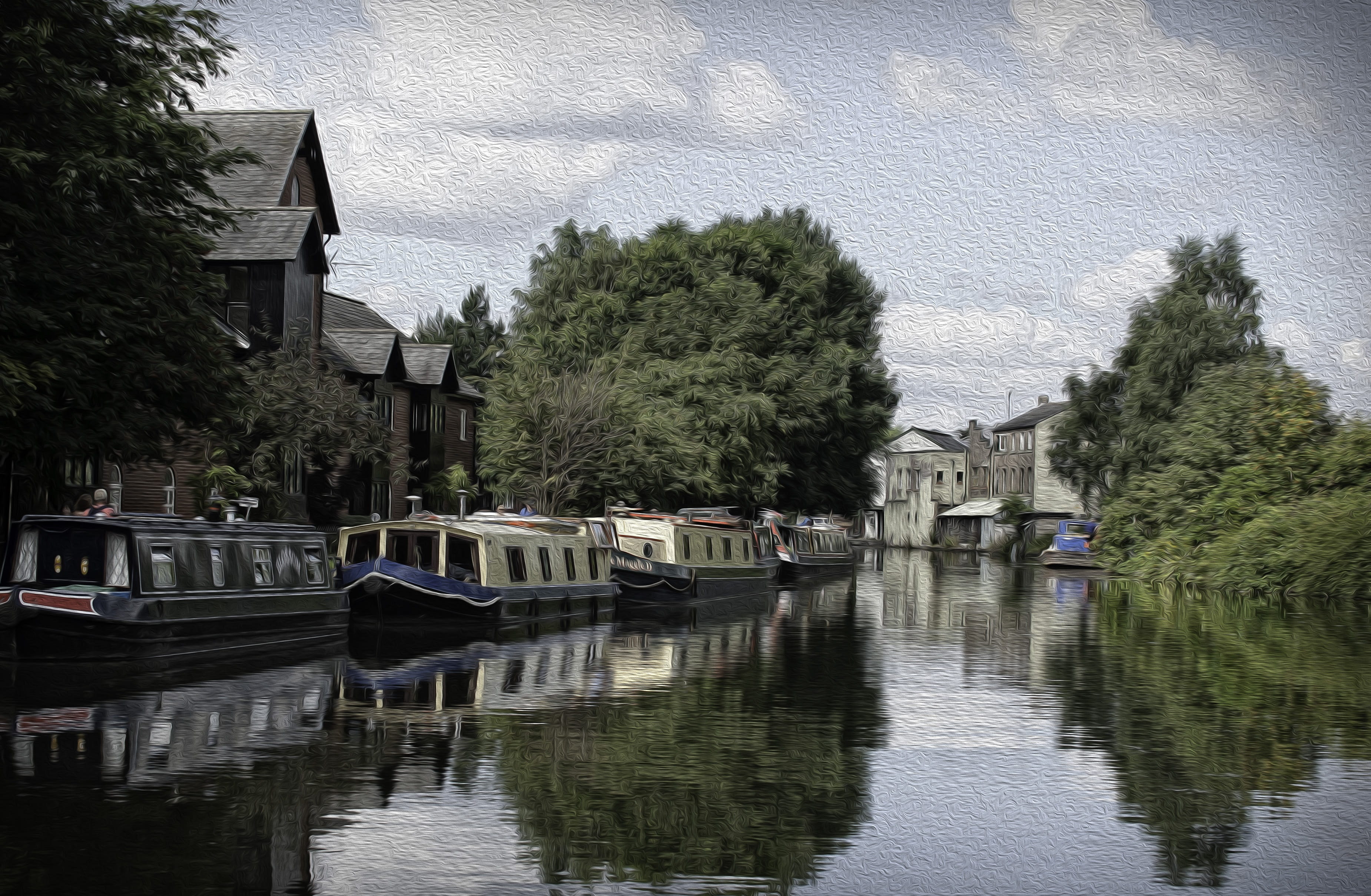 leigh, architecture, nautical vessel, narrowboats, water, reflection, color, transportation, canal, moored, building, plant, barge, building exterior, longboat, HD Wallpaper