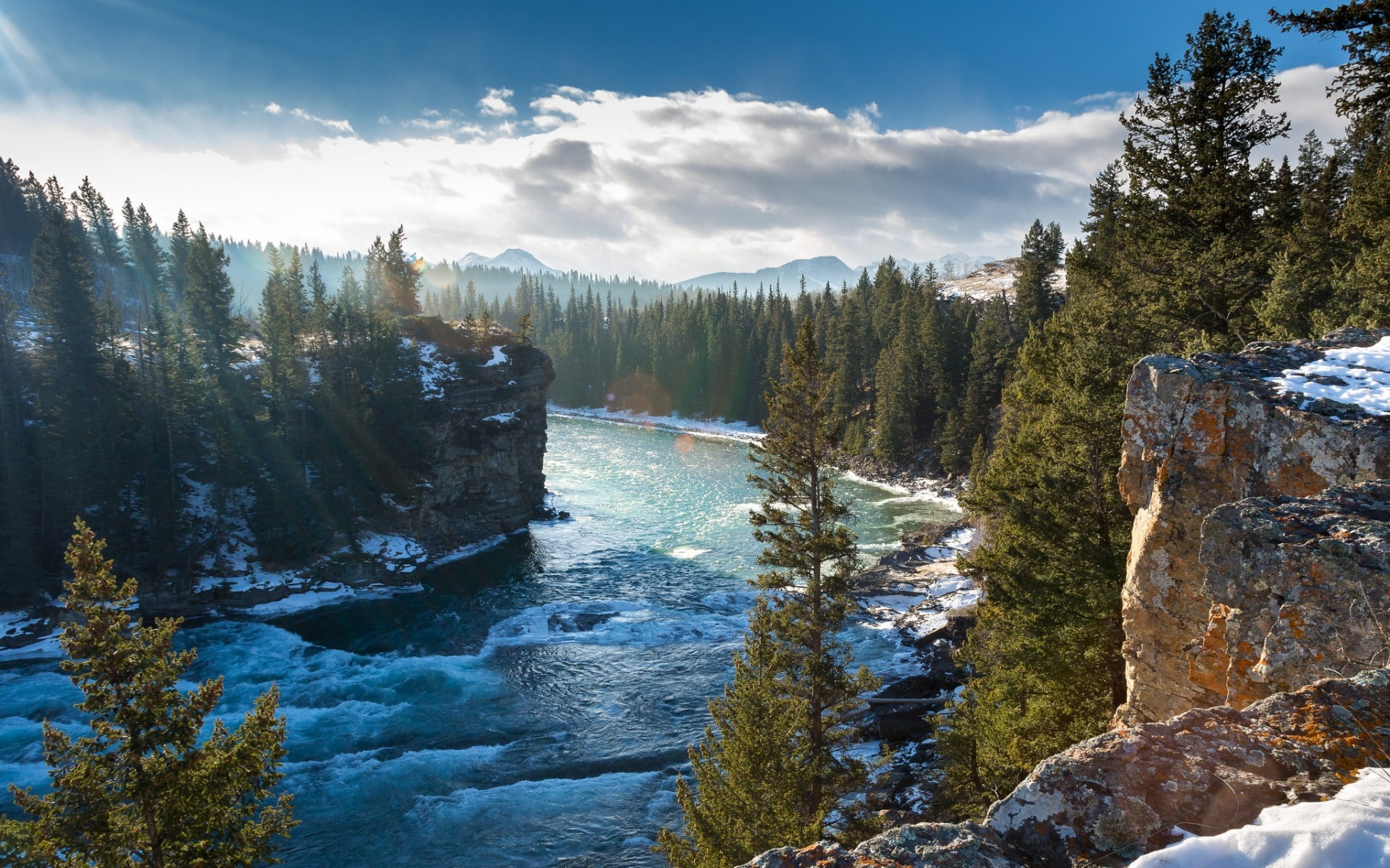 tranquility, mountains, idyllic, flowing water, no people, cloud - sky, flowing, alberta, solid, tranquil scene, forest, canada, stream - flowing water, HD Wallpaper