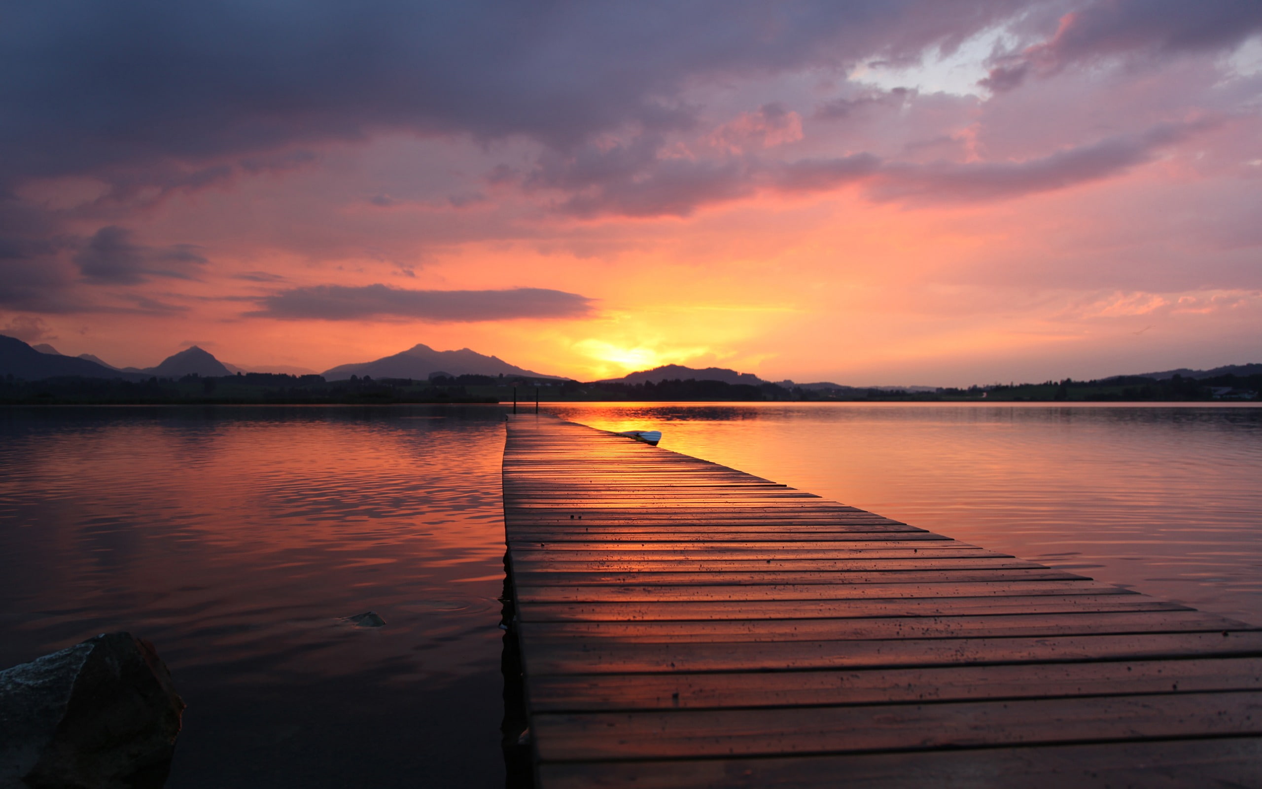 beauty in nature, idyllic, tranquil scene, outdoors, qualit, scenics - nature, no people, tranquility, reflection, sky, orange color, sunset, wood - material, HD Wallpaper