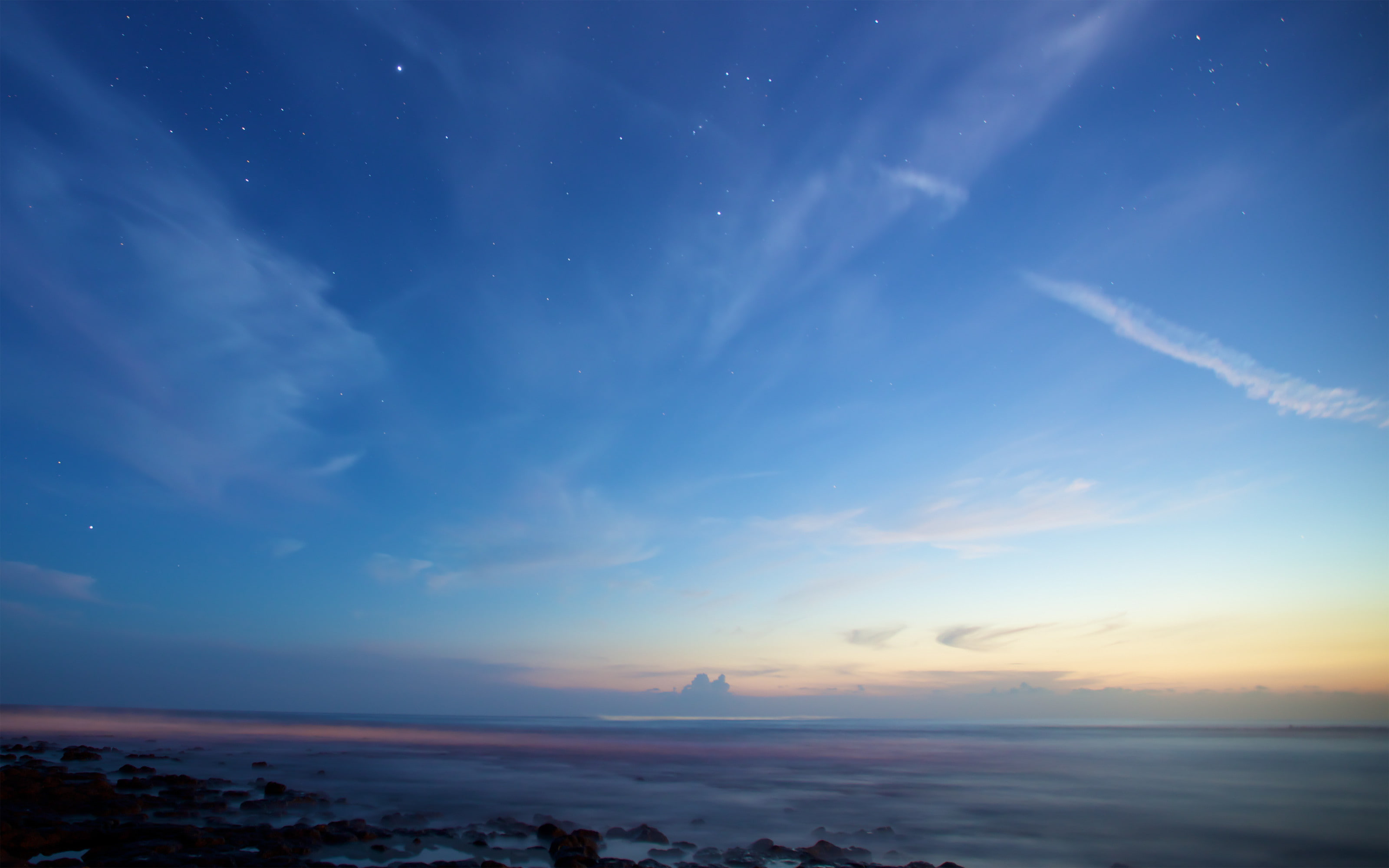 clouds, Sirius, Orion, apple, twilight, 2K, constellation, stars, sea, retina, HD Wallpaper