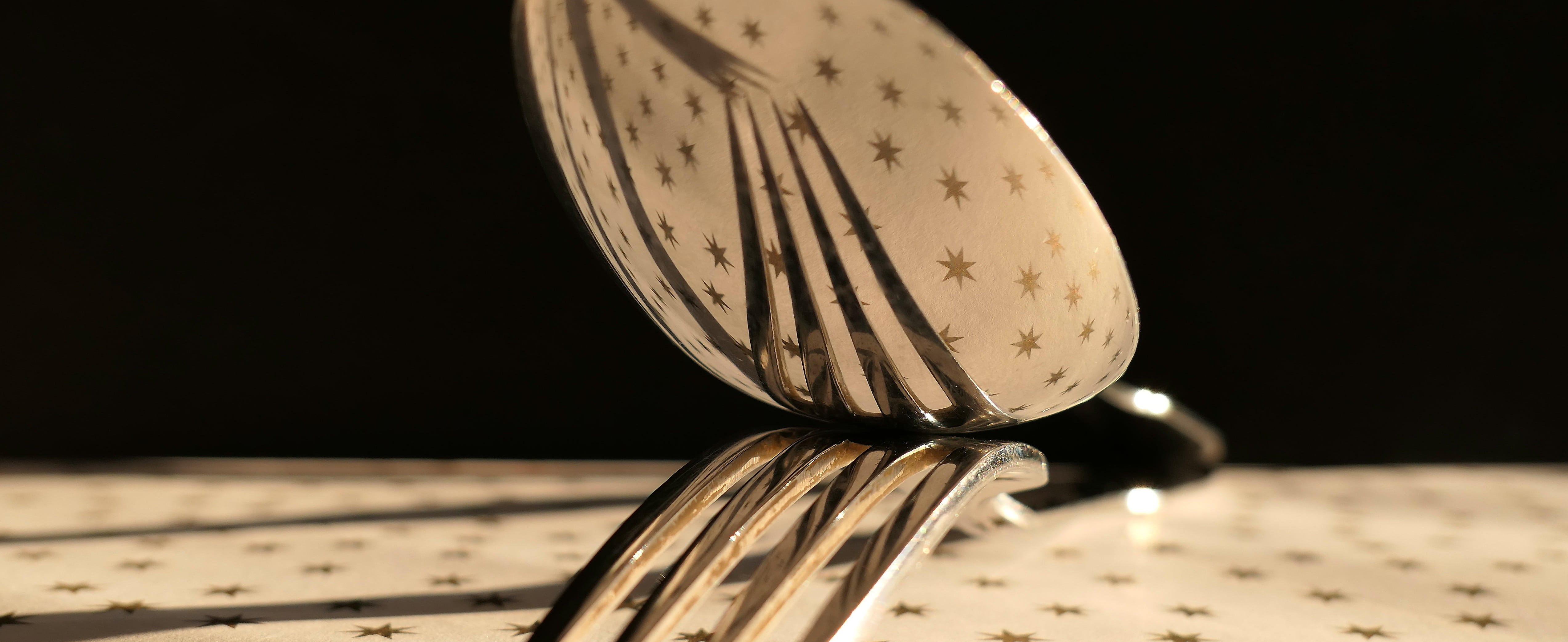 teaspoon, night, cover, indoors, number, cut out, steel, black background, 4K, table, extreme close-up, man made object, antique, dark, reflection, competition, HD Wallpaper