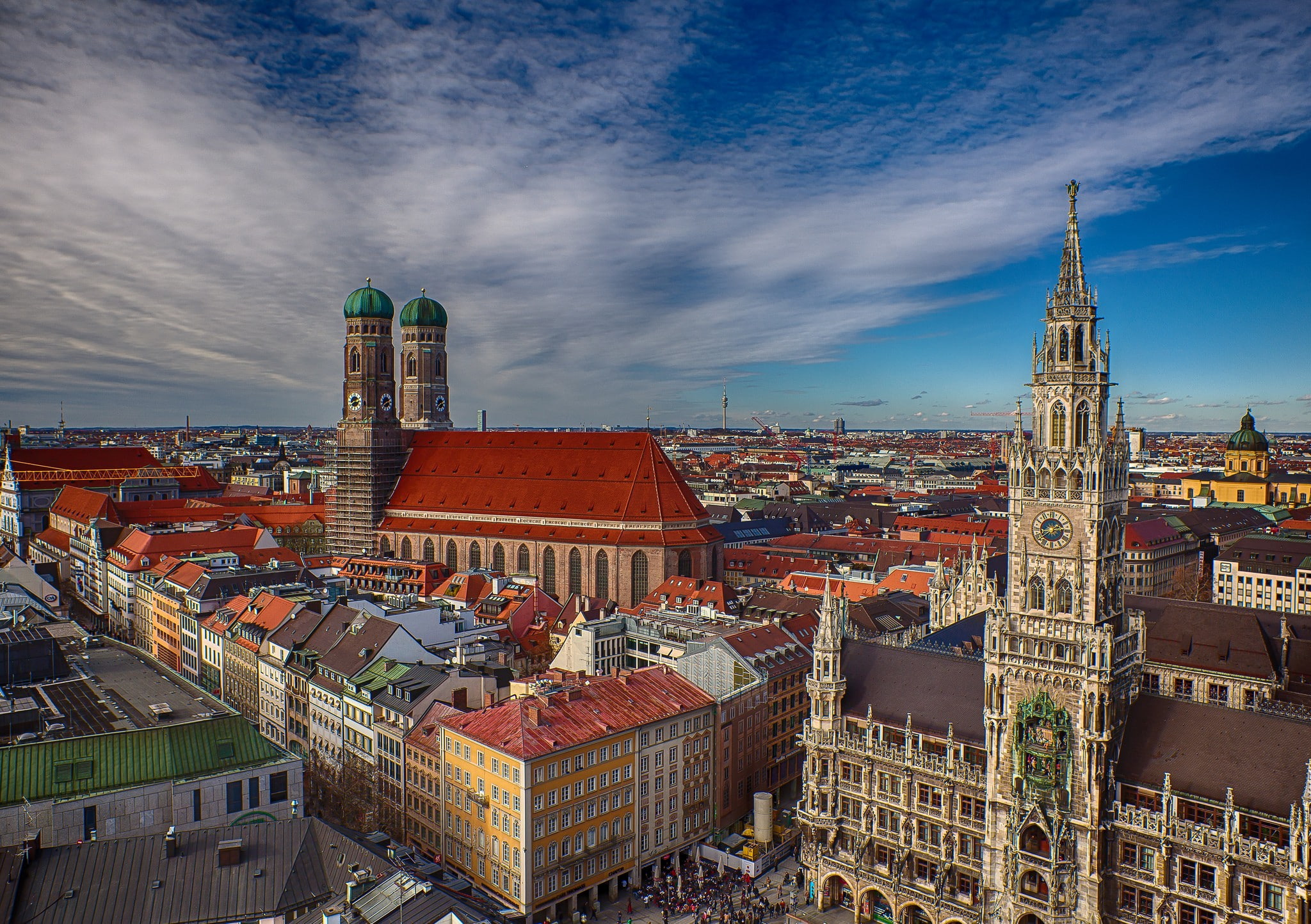 1080P, Buildings, Bayern, panorama, new, Marienplatz square, hall, the Frauenkirche cathedral, germany, town, New Town Hall, HD Wallpaper
