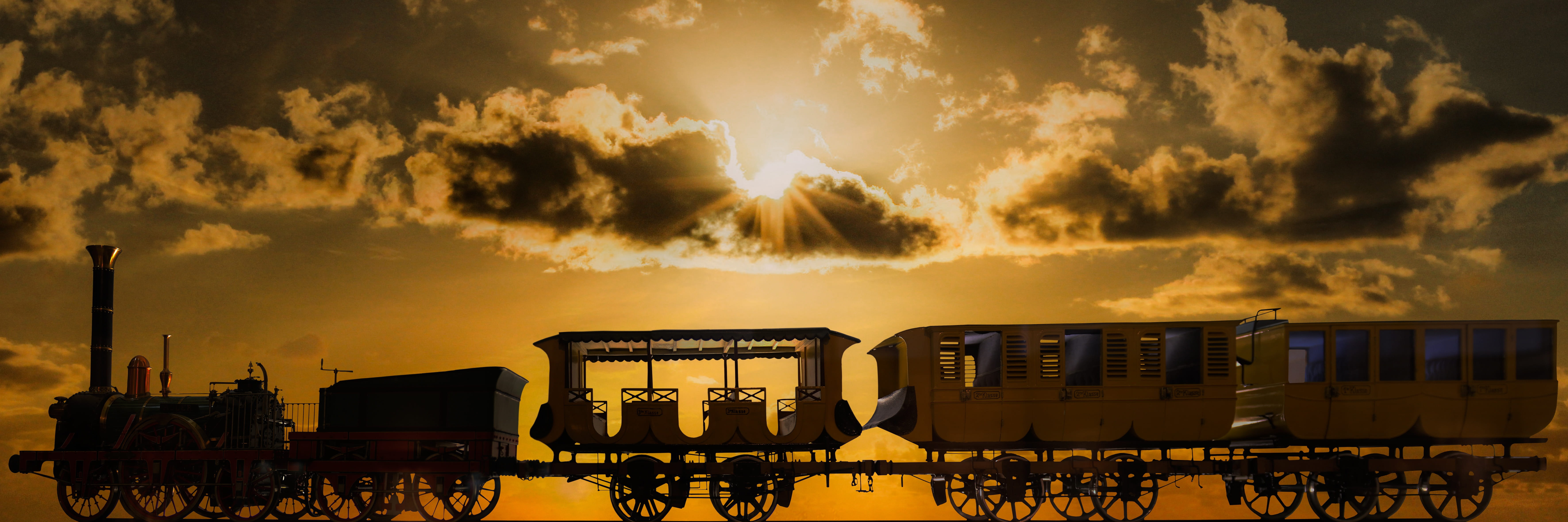 travel, train, cloud - sky, nature, holidays, dusk, train - vehicle, architecture, mode of transportation, building exterior, brown, outdoors, photography, HD Wallpaper
