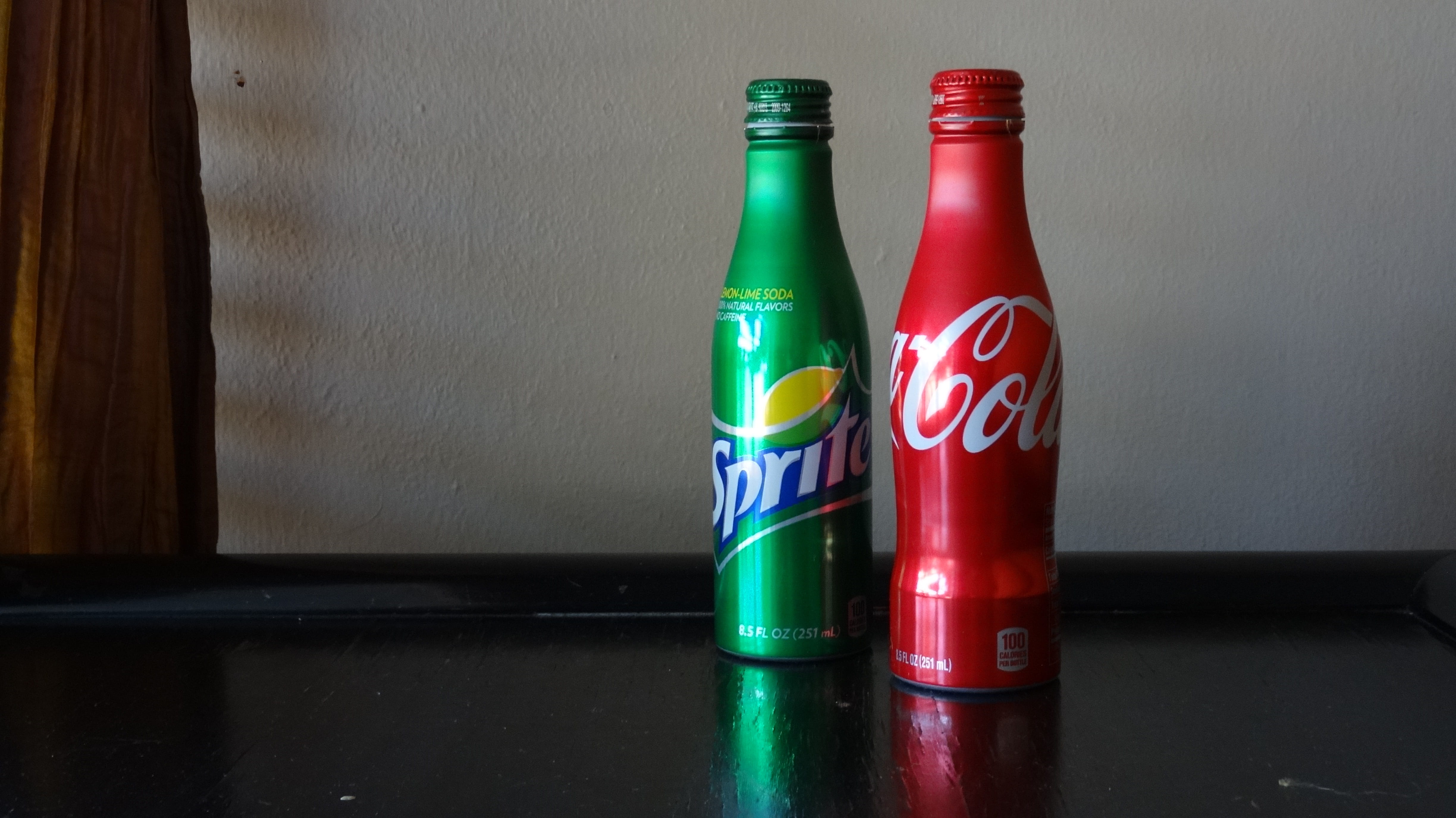 soft drink, sprite, board, alcohol, food and drink, green color, table, two, furniture, coca-cola, red, bottle, container, close-up, glass - material, still life, HD Wallpaper