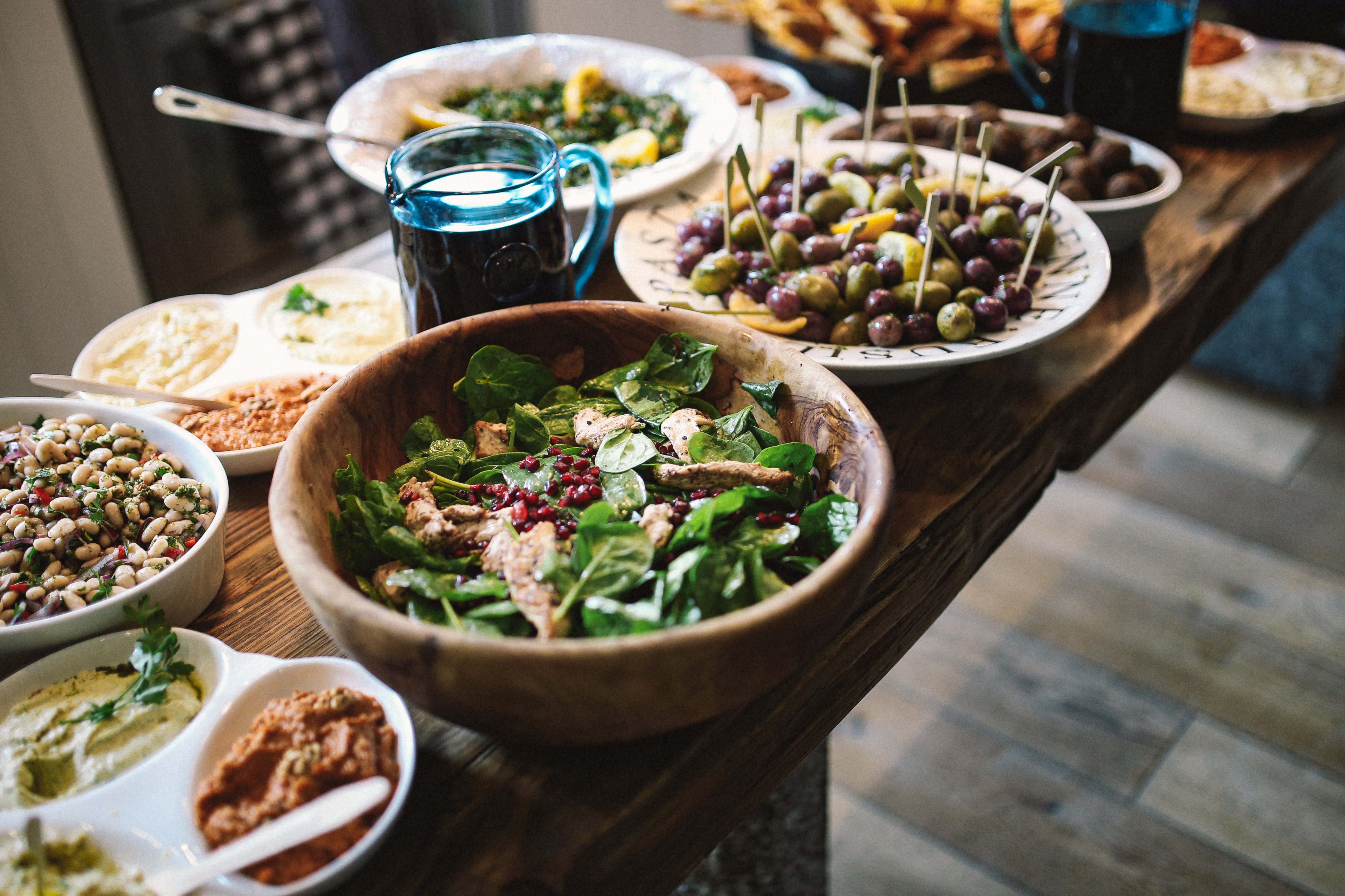high angle view, salad, freshness, restaurant, arabic, wood - Material, indoors, rustic, healthy Eating, Lebanese Food, vegetable, turkish, wellbeing, close-up, HD Wallpaper