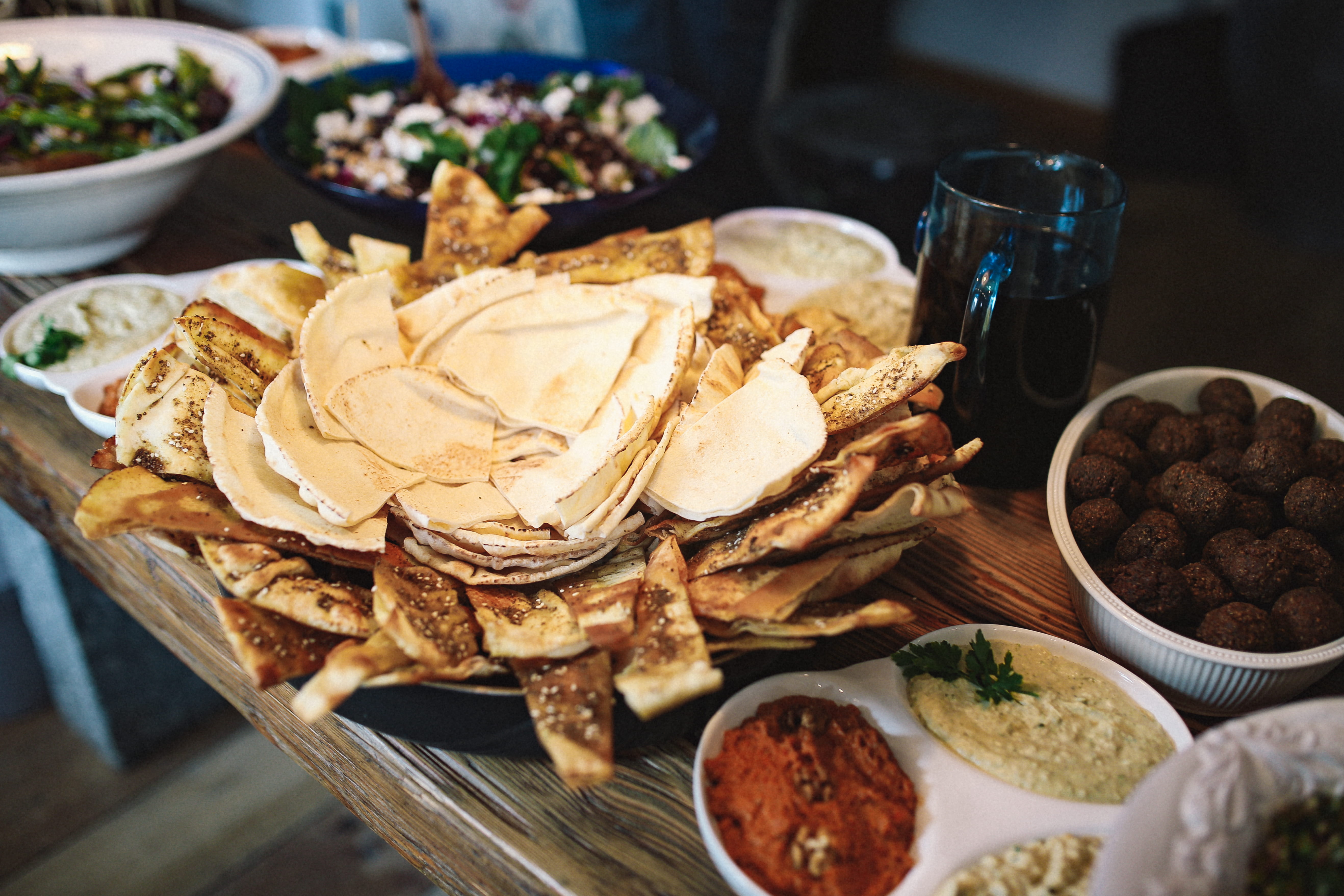 high angle view, gourmet, healthy eating, 5K, snack, meal, bread, hummus, no people, close-up, lebanese, lunch, bowl, Table, arabic, Lebanese Food, indoors, HD Wallpaper