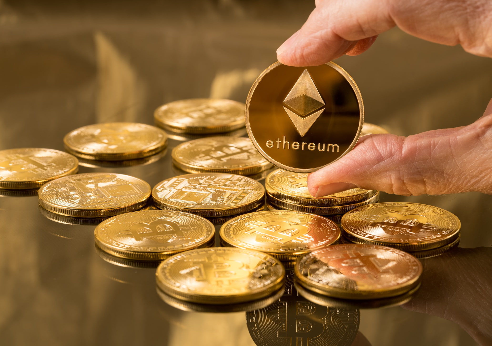 Ethereum, logo, currency, 1080P, fon, eth, galaxy, the air, Bitcoin, blue, HD Wallpaper
