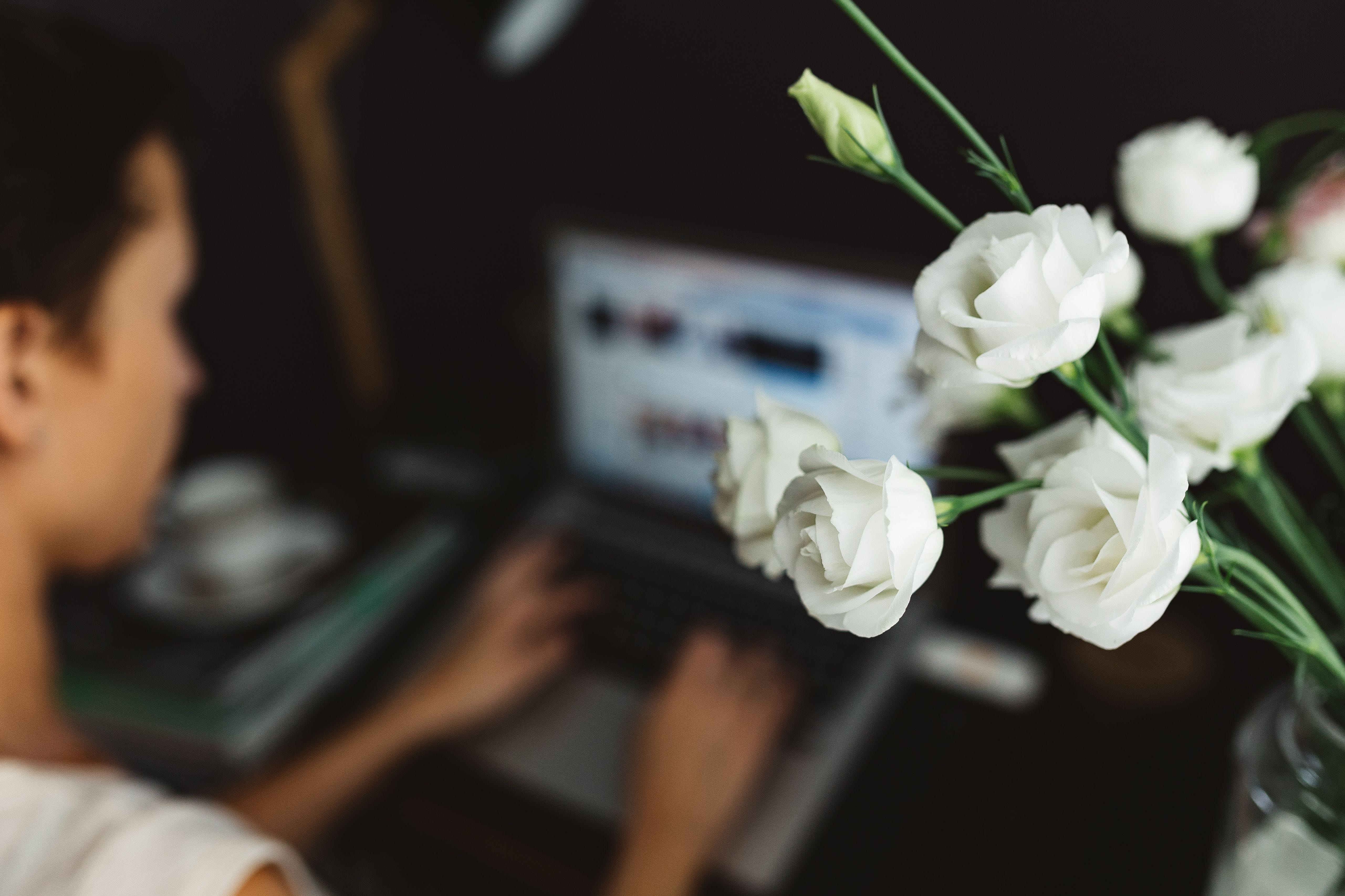 people, freshness, home, flower, 5K, nature, wedding, workspace, day, office, coffee, flower head, busy, at home, cup, rose, bouquet, flowering plant, HD Wallpaper