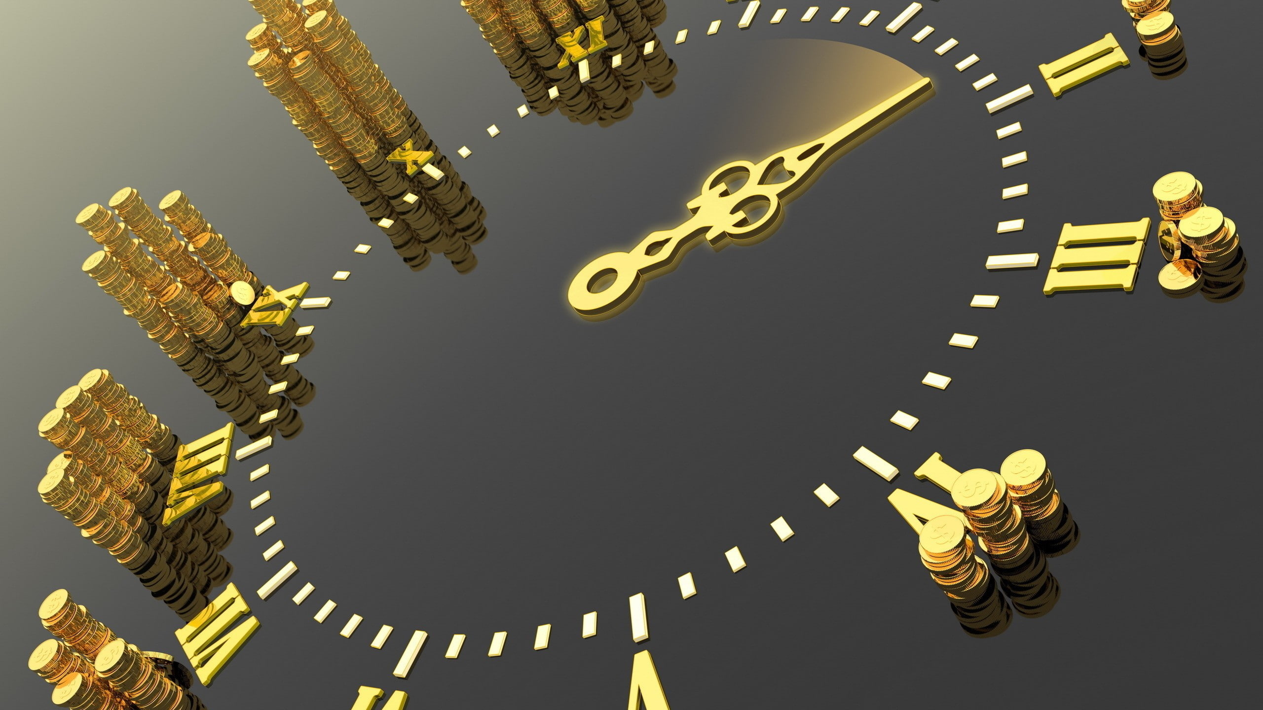 money, render, 2K, clocks, time, HD Wallpaper