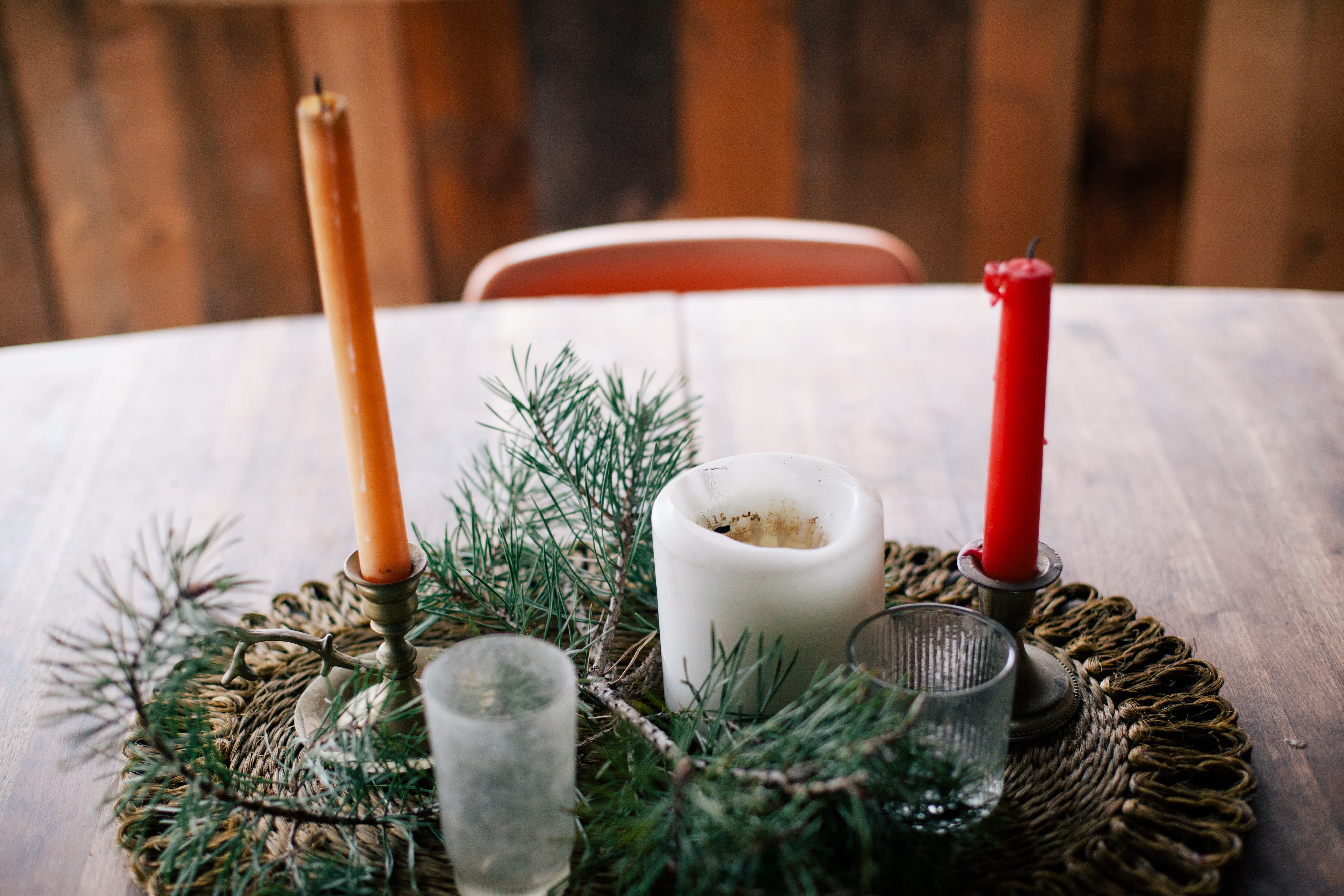 food and drink, herb, candles, close-up, celebration, nature, glasses, brown, decoration, rosemary, drink, christmas, wood - material, candle, needle - plant part, HD Wallpaper