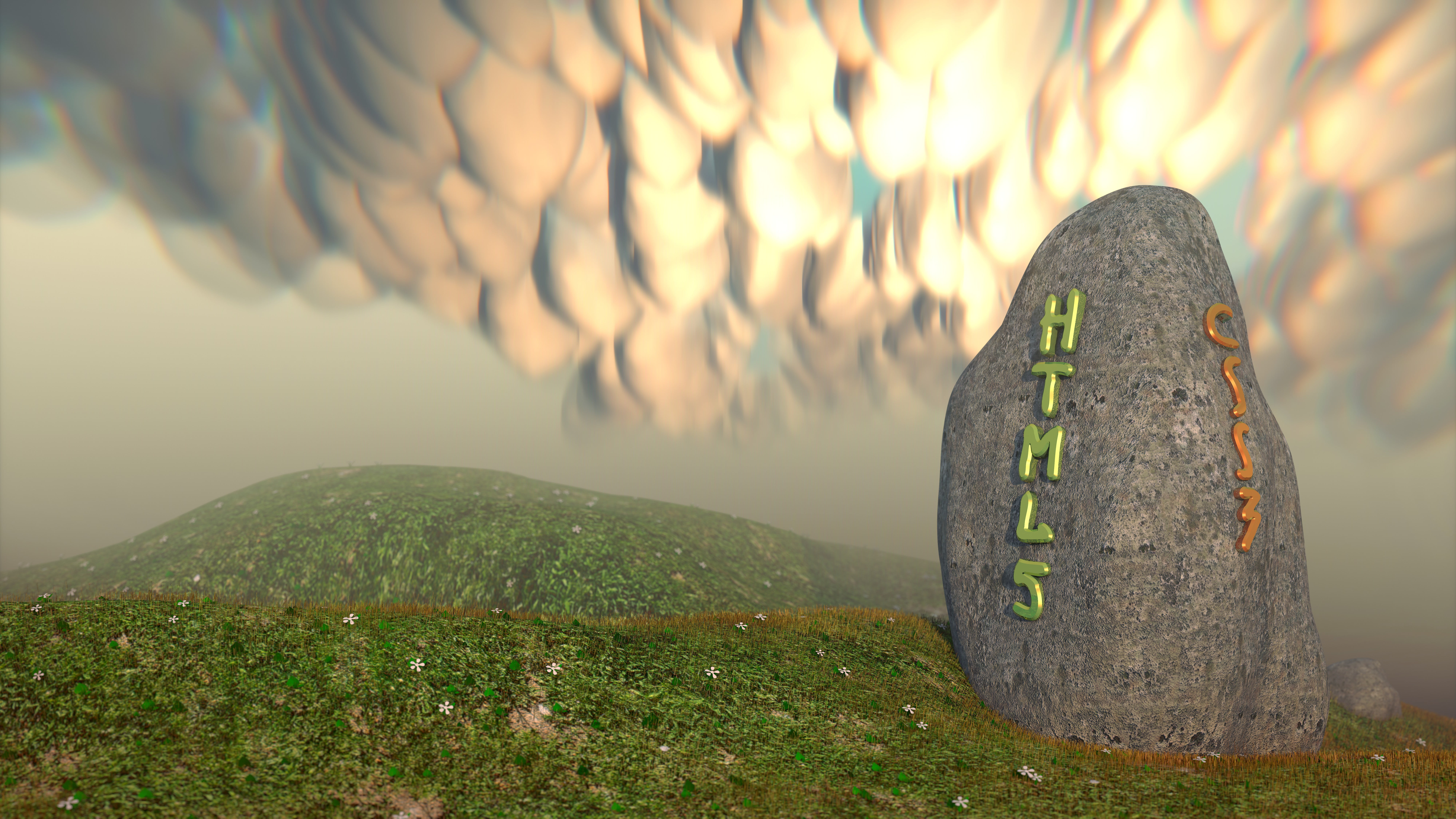 mammatocumulus, Blender3d, stone, blender render, menhir, css3, joke, landscape, html5, fantasy, 8K, mammatus, HD Wallpaper