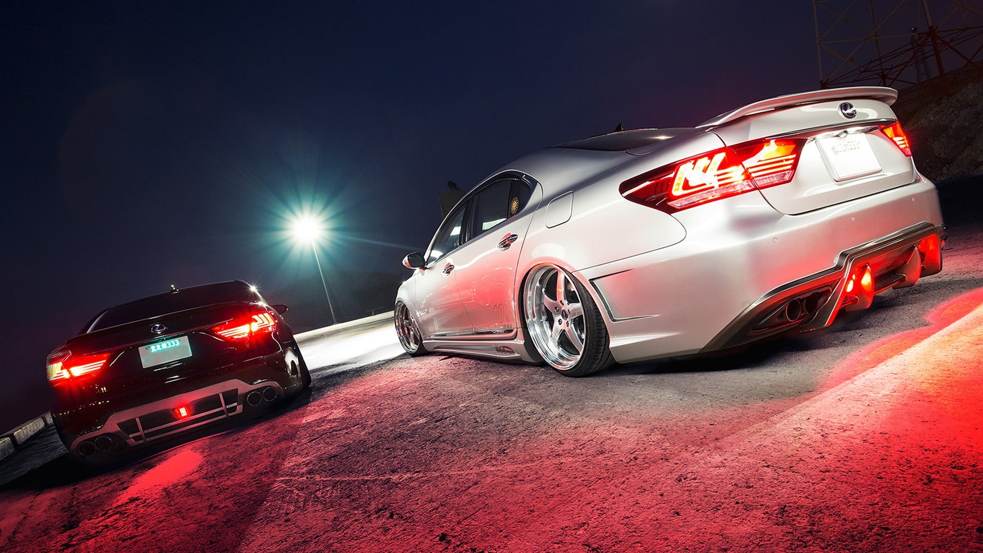 black, gray, Lexus, red, transportation, no people, car, lighting equipment, land vehicle, competition, headlight, outdoors, speed, sky, drag, illuminated, HD Wallpaper