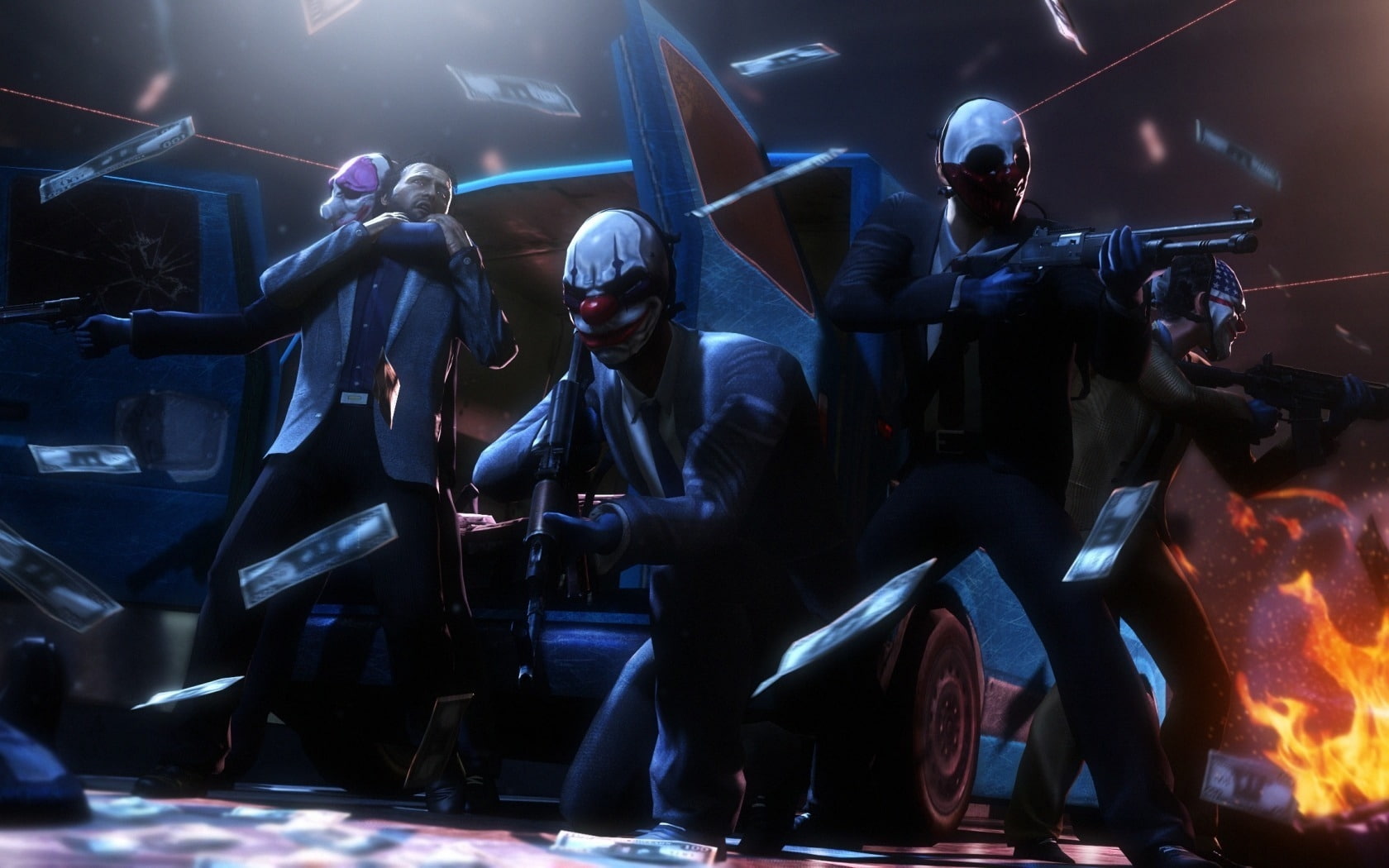masks, robbers, joker, payday, illustration, 720P, HD Wallpaper