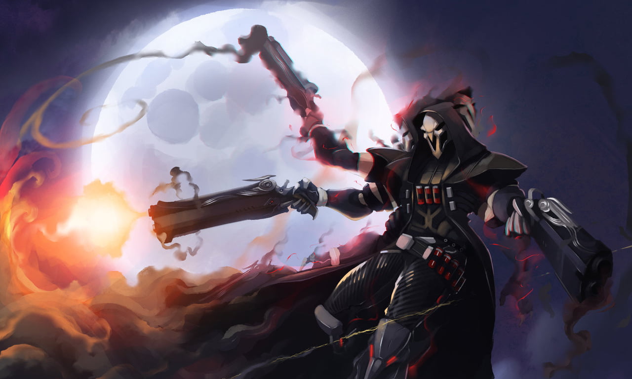 enjoyment, nature, war, color Image, blue, Reaper (Overwatch), action, musician, Gun, cloud - Sky, weapon, costume, stage, arts culture and entertainment, HD Wallpaper