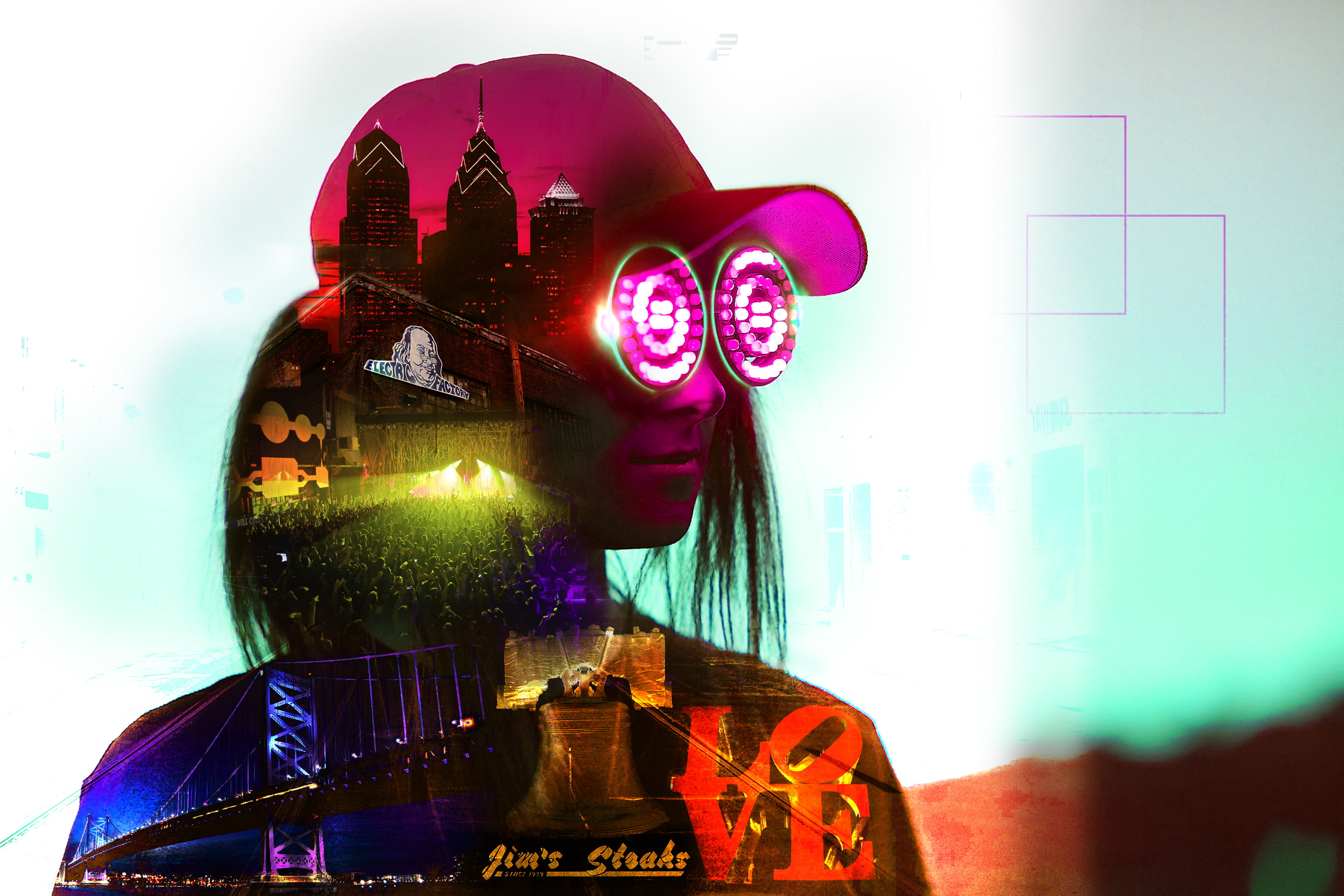 Live concert, 2K, Love, Goggles, Philadelphia, Benjamin Franklin Bridge, rise, artwor, theme, high, Music, woman, building, HD Wallpaper