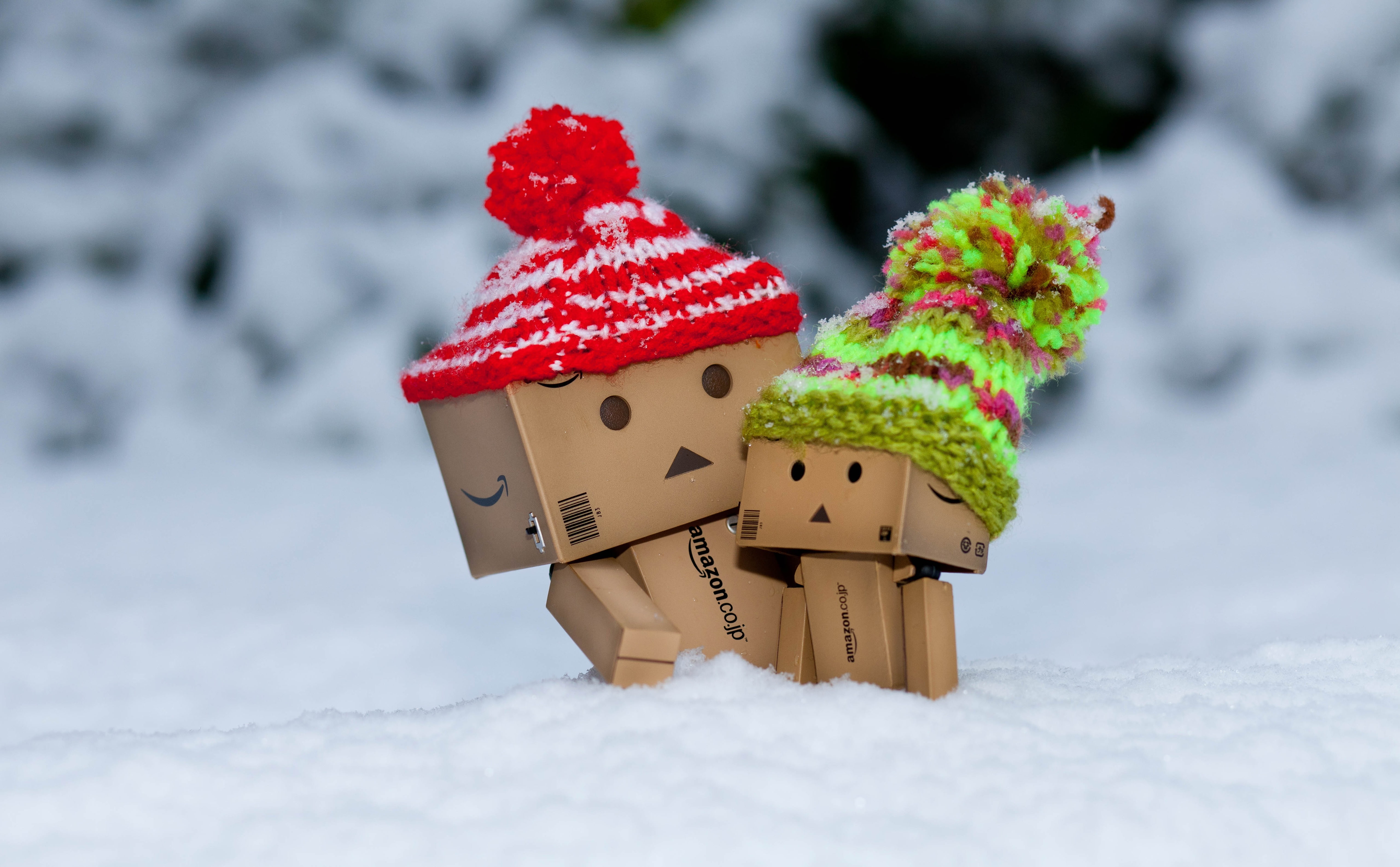 5K, Seasons/Winter, danbo, Funny, scared, cute, Aero/Creative, winter, snow, much, HD Wallpaper