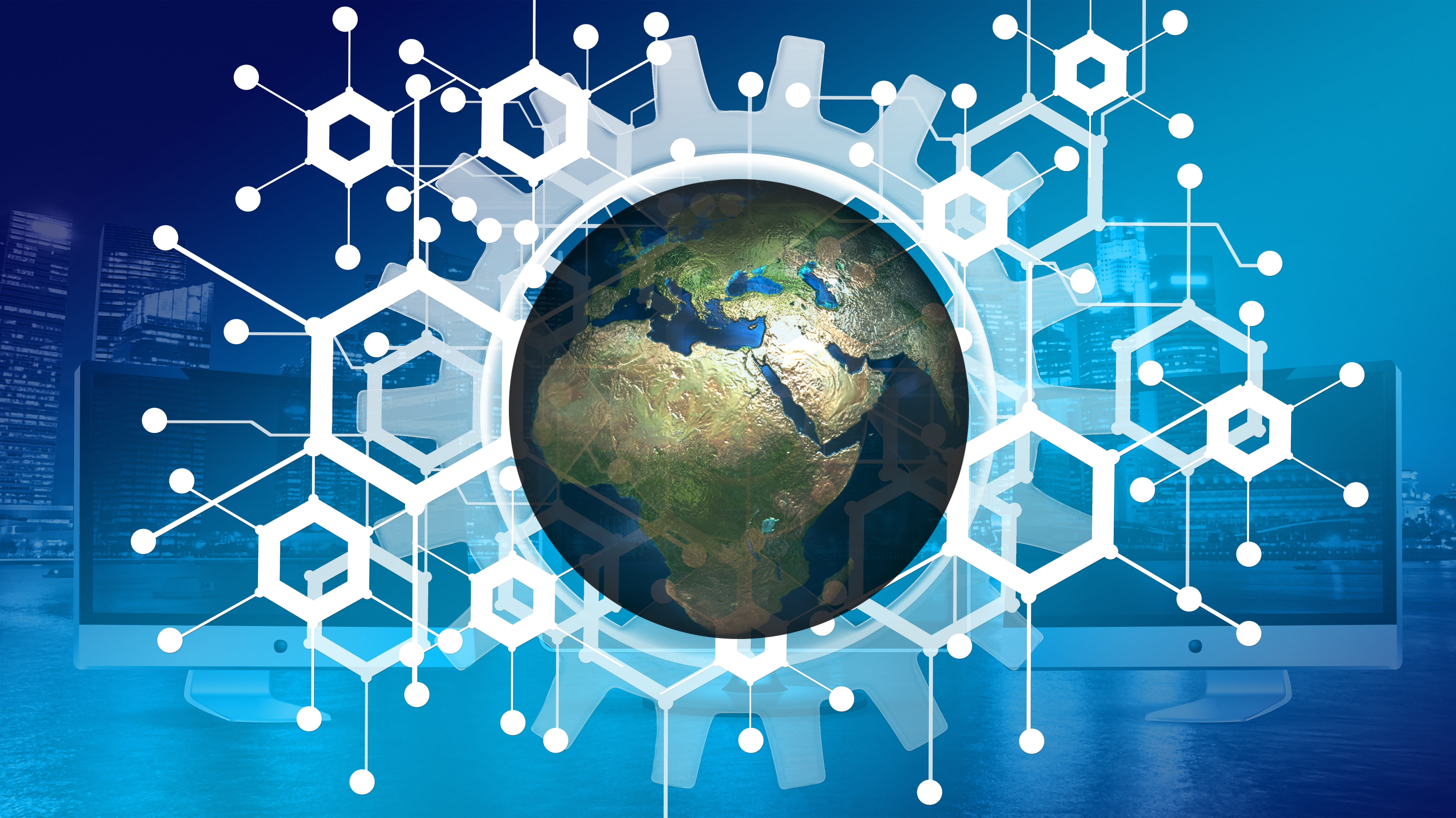 planet - space, global communications, cyberspace, business, internet, space, technology, security, worldwide, data, three dimensional, connection, digital composite, HD Wallpaper