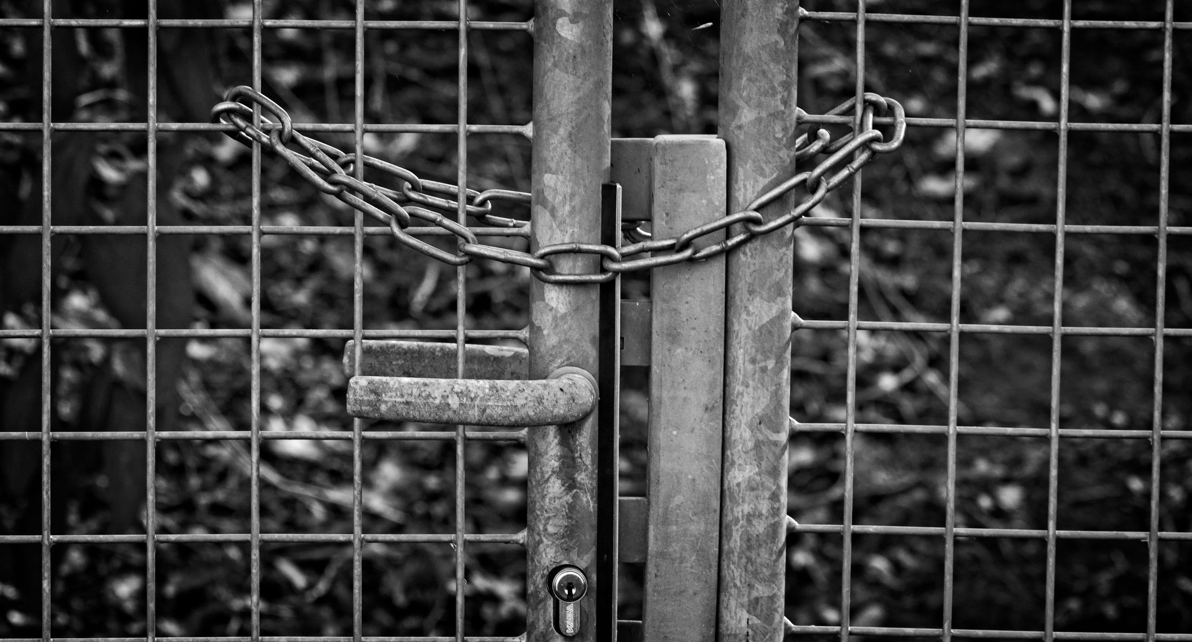 no people, protection, day, locks to, safety, wrought iron, lock, chain, goal, castle, close-up, focus on foreground, wood - material, 4K, security, metal, HD Wallpaper