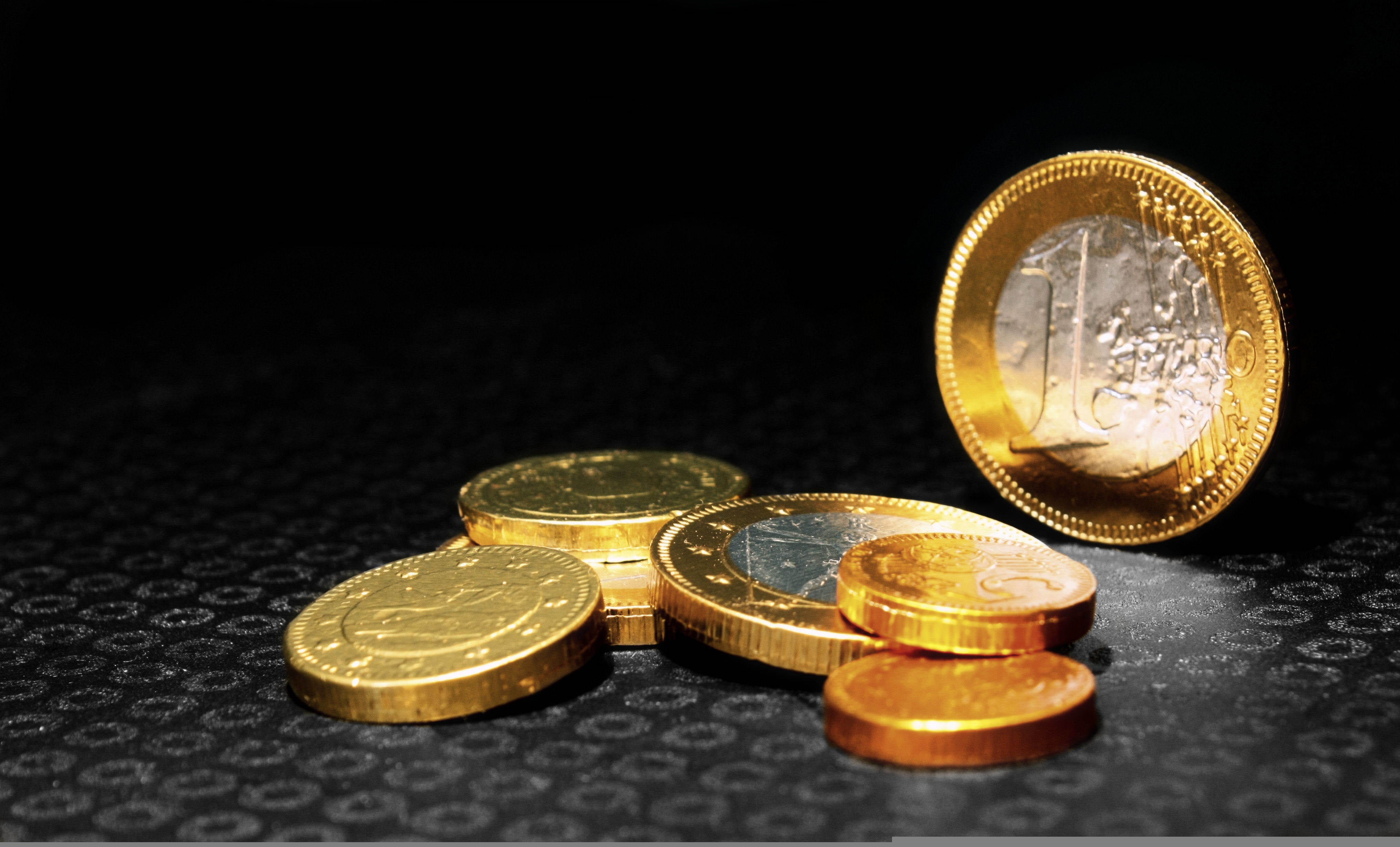 round, metal, colored, gold, still life, coins, investment, paying, ingot, growth, savings, currency, black background, coin, wealth, text, gold Colored, HD Wallpaper