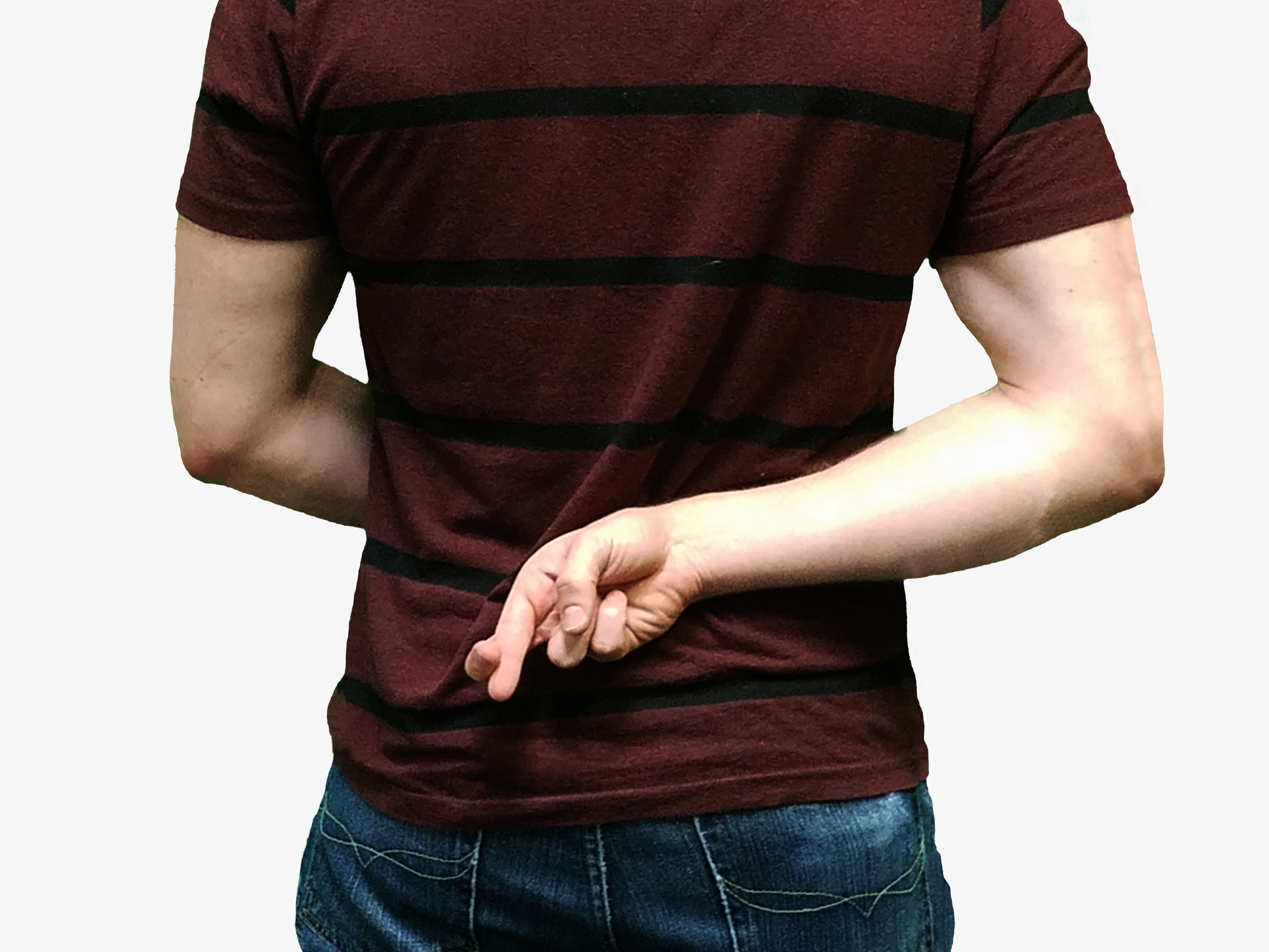 standing, white background, men, t-Shirt, people, hand, human body part, jeans, shirt, lie, adult, 4K, dishonesty, cross, promises, isolated, finger, studio shot, HD Wallpaper