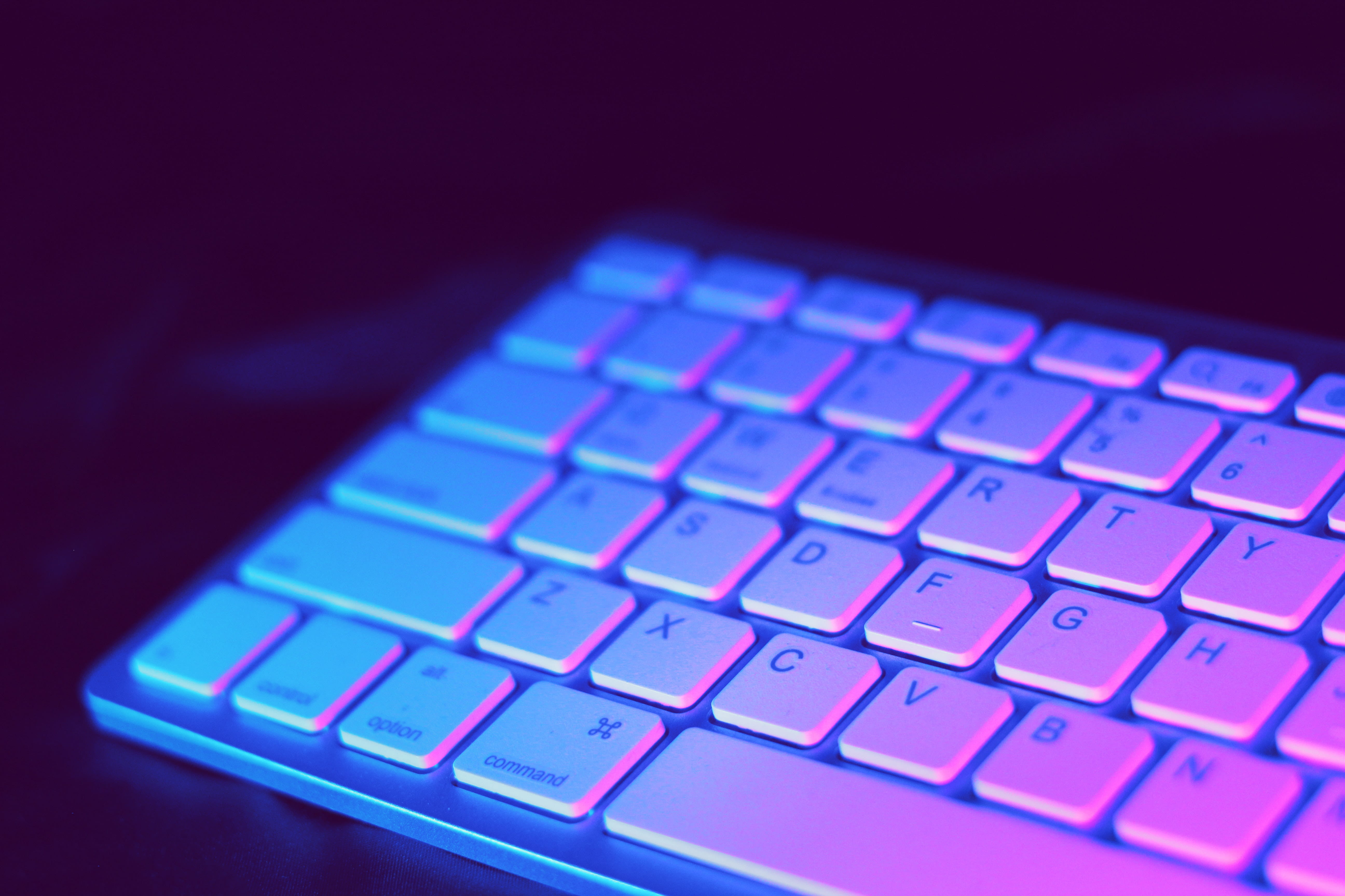 computer crime, computer, no people, pink color, indoors, illuminated, laptop, selective focus, 5K, gradient, glow, connection, computer keyboard, studio shot, HD Wallpaper