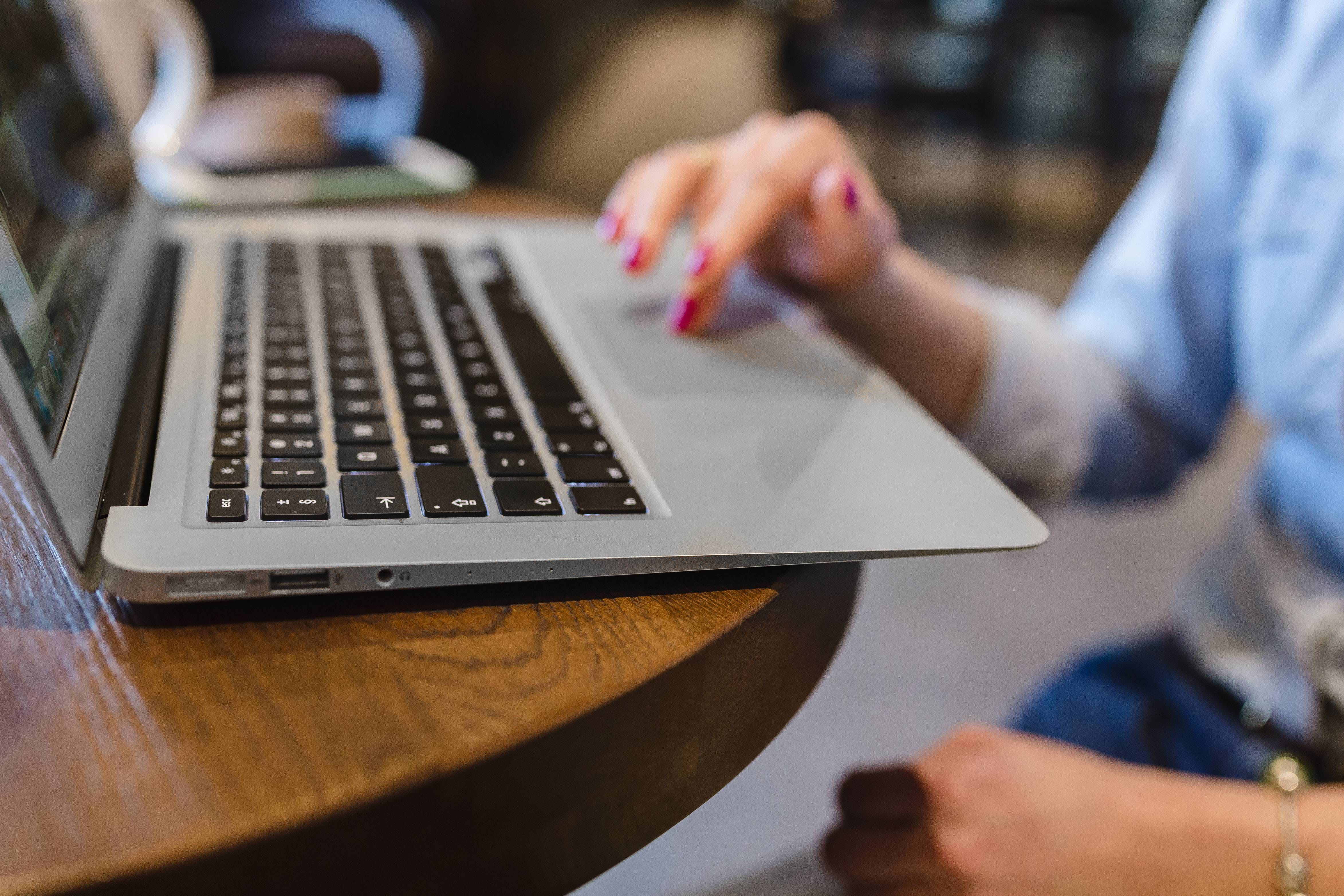 unrecognizable Person, hands, office, women, adult, mac, notebook, using laptop, macbook, wireless Technology, close-up, table, caucasian Ethnicity, typing, HD Wallpaper