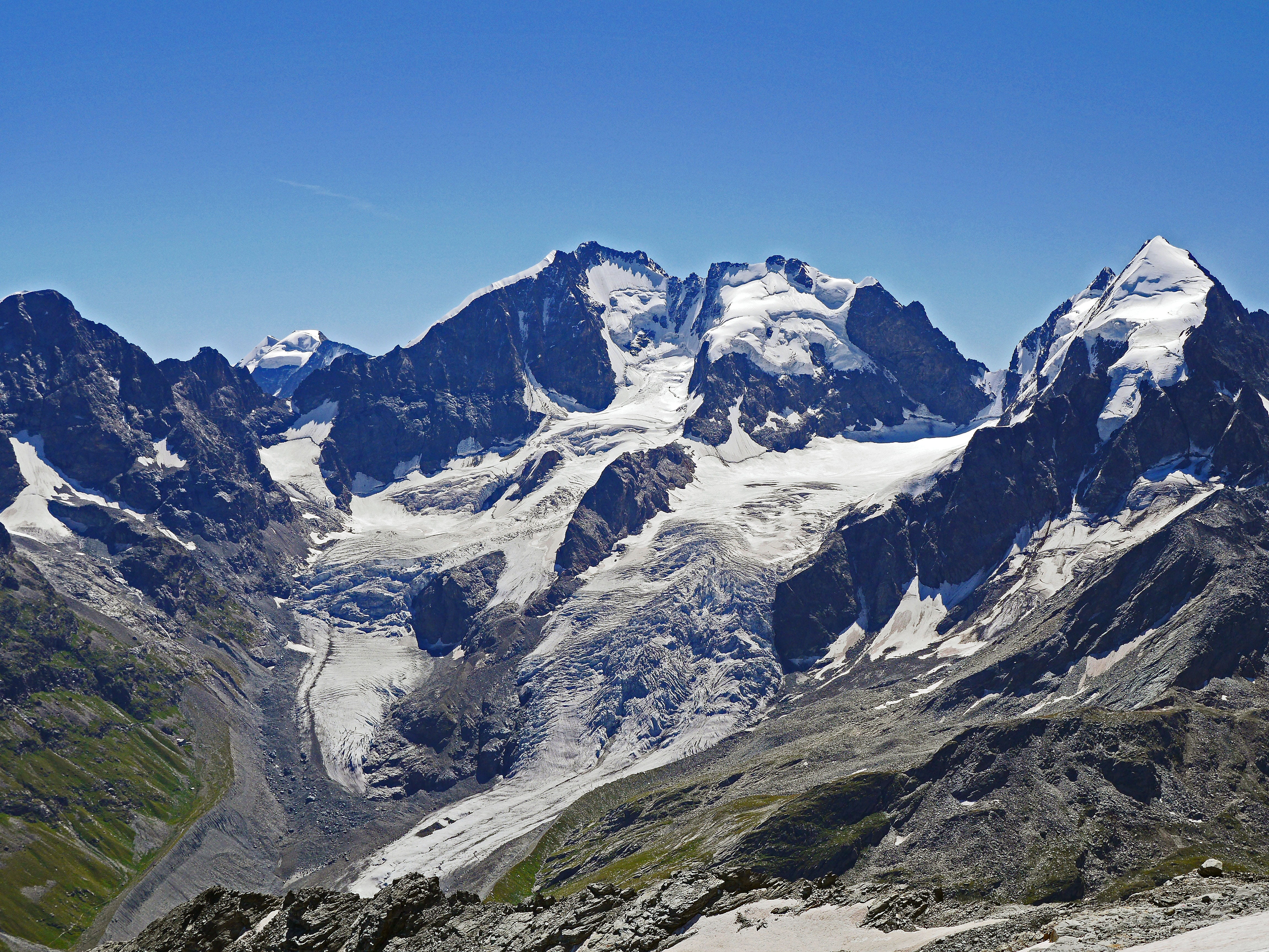 scenics - nature, four thousands, hanging, Bernina Alps, non-urban scene, corvatsch, piz bernina, cold temperature, Glacier, view, roseggertal, sublime, HD Wallpaper