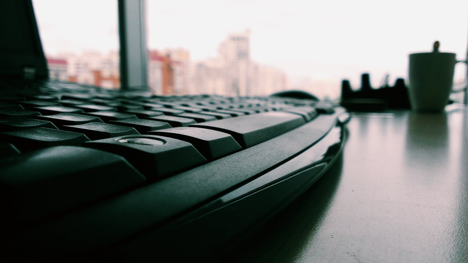 office building exterior, city, close-up, building exterior, selective focus, outdoors, architecture, tall - high, building, computer, desk, cityscape, HD Wallpaper