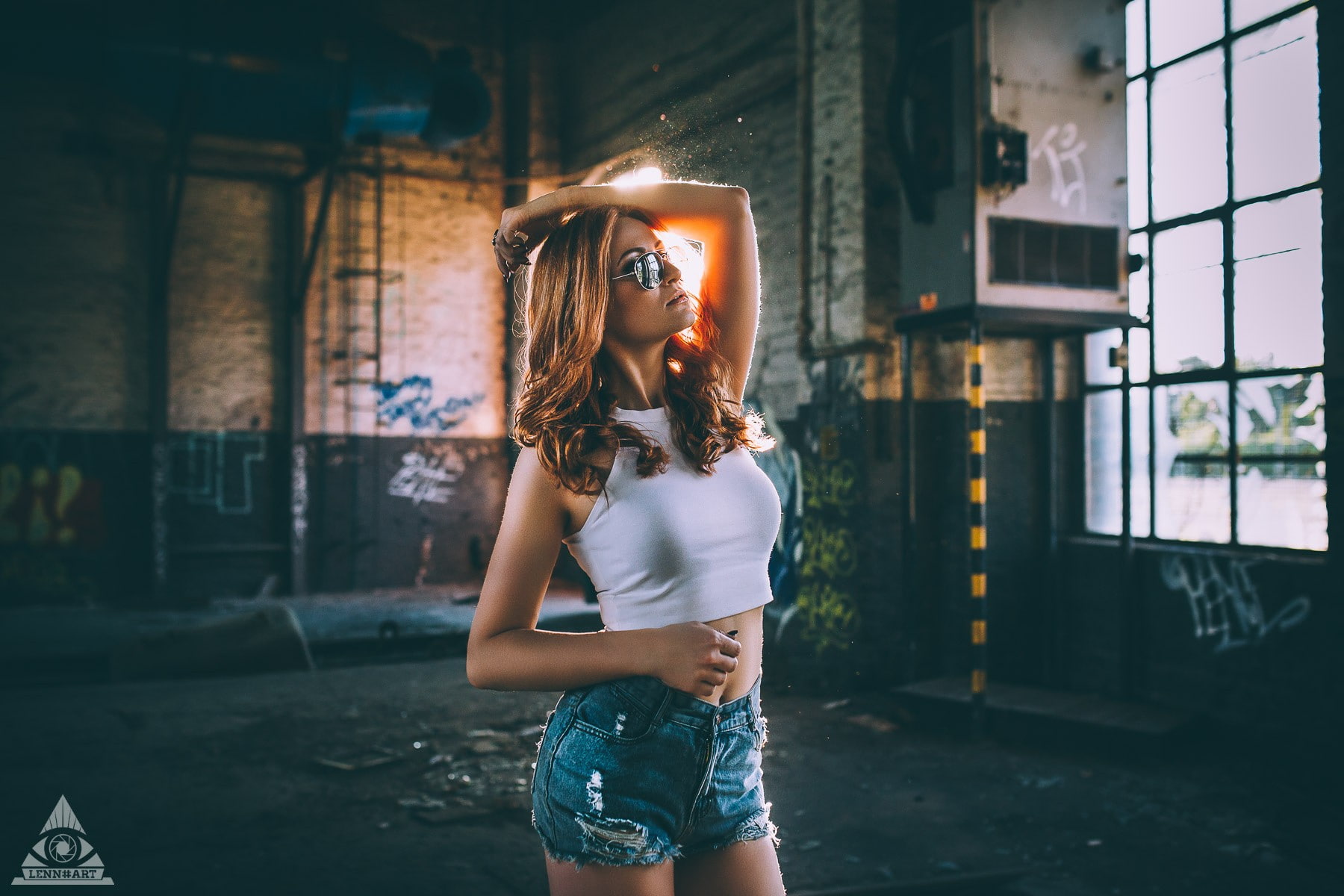 jean shorts, shorts, 720P, women, glasses, jean, model, HD Wallpaper
