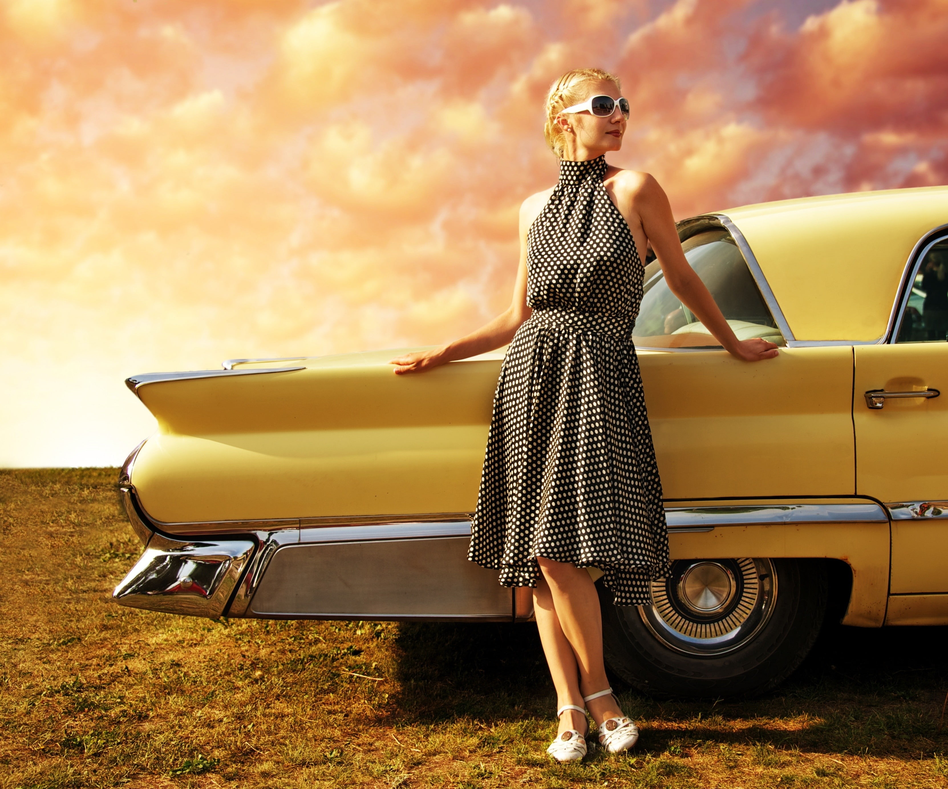 women, vehicle, glasses, model, car, 2K, HD Wallpaper